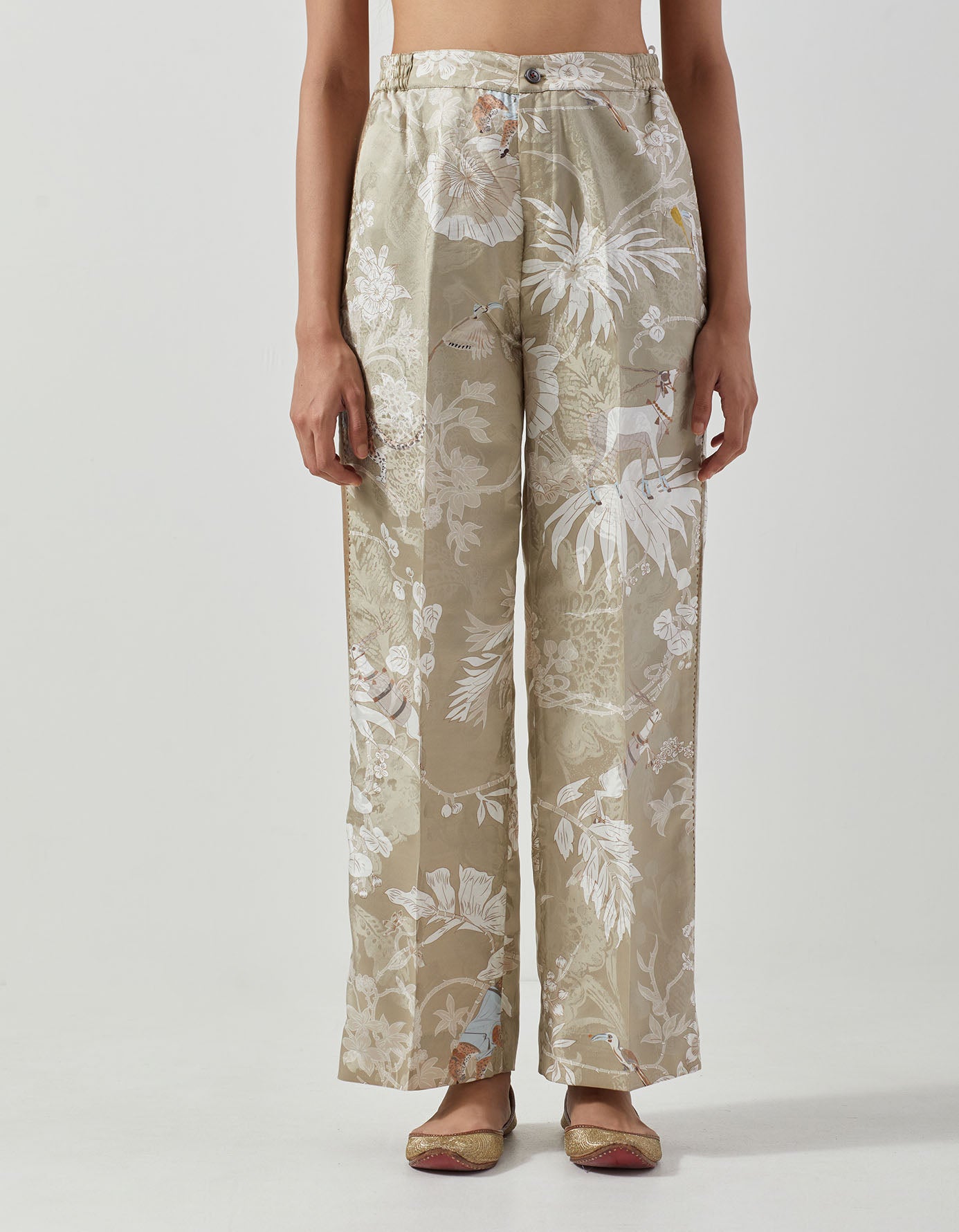 Luxury Silk Pajama Set for Women - Footloose Pyjama Silk Damask Oyster Grey - Comfortable Sleepwear for Relaxation & Lounging