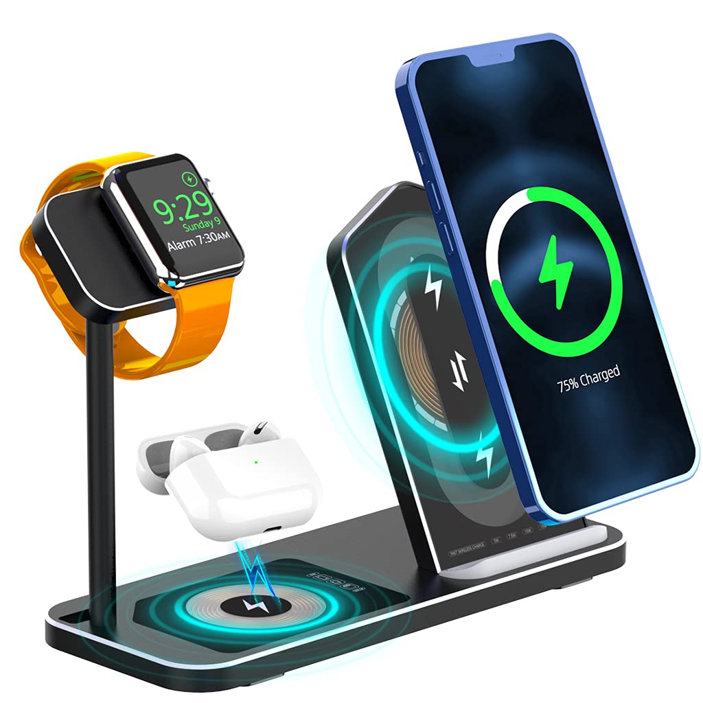 3-in-1 Fast Wireless Charging Station for iPhone Xs/Xs Max/XR/X/8/8Plus, iWatch Series 1-4 & AirPods 2 | Multi-Device Charging Stand | Home & Office Desk Organizer (Black)