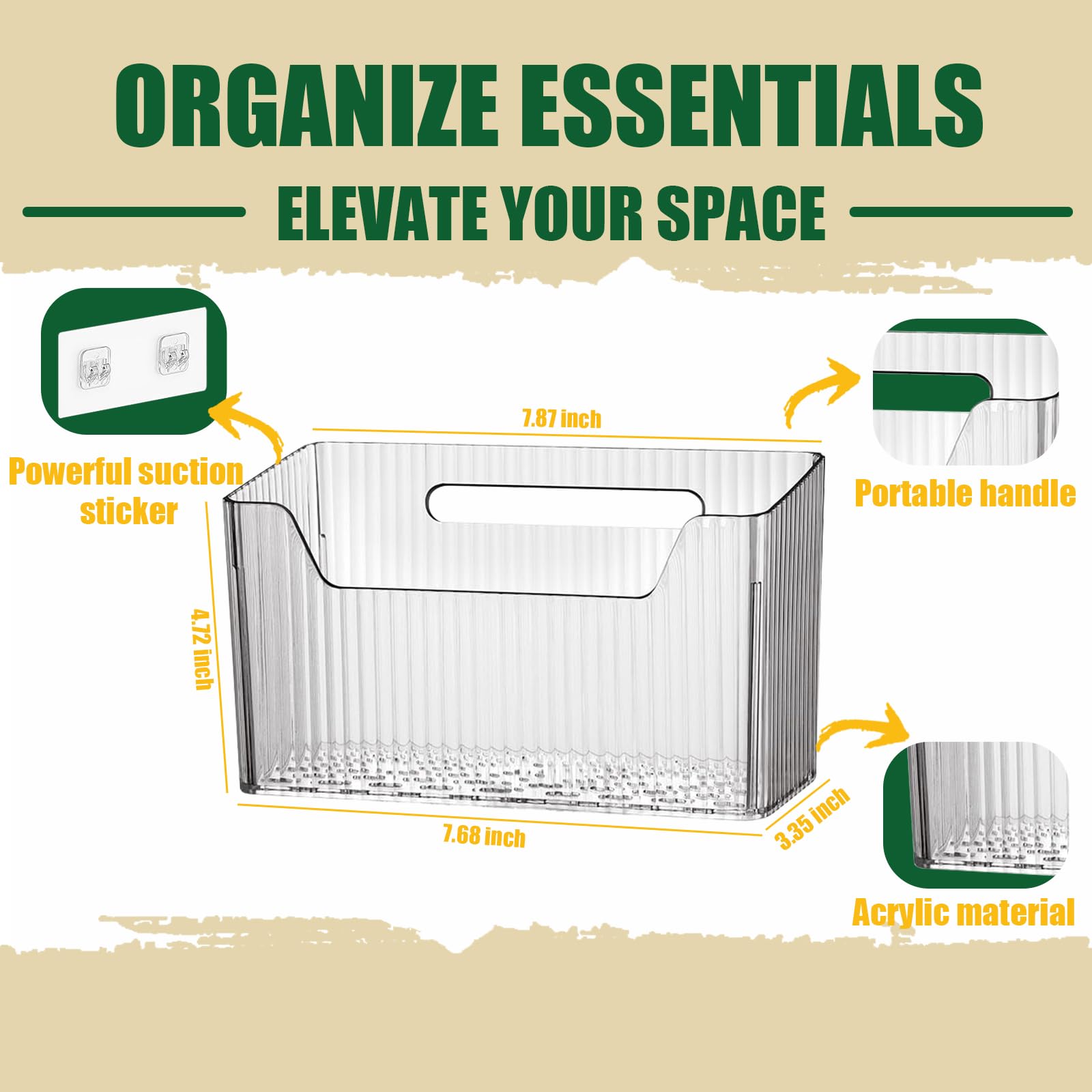2 Pack Wall Mounted Organizer Bins - Multi-Purpose Cabinet Door Storage for Kitchen, Bathroom & Pantry | Space-Saving Hanging Baskets with Strong Adhesive | Perfect for Spices, Utensils & Toiletries (BPA-Free, Durable Design)
