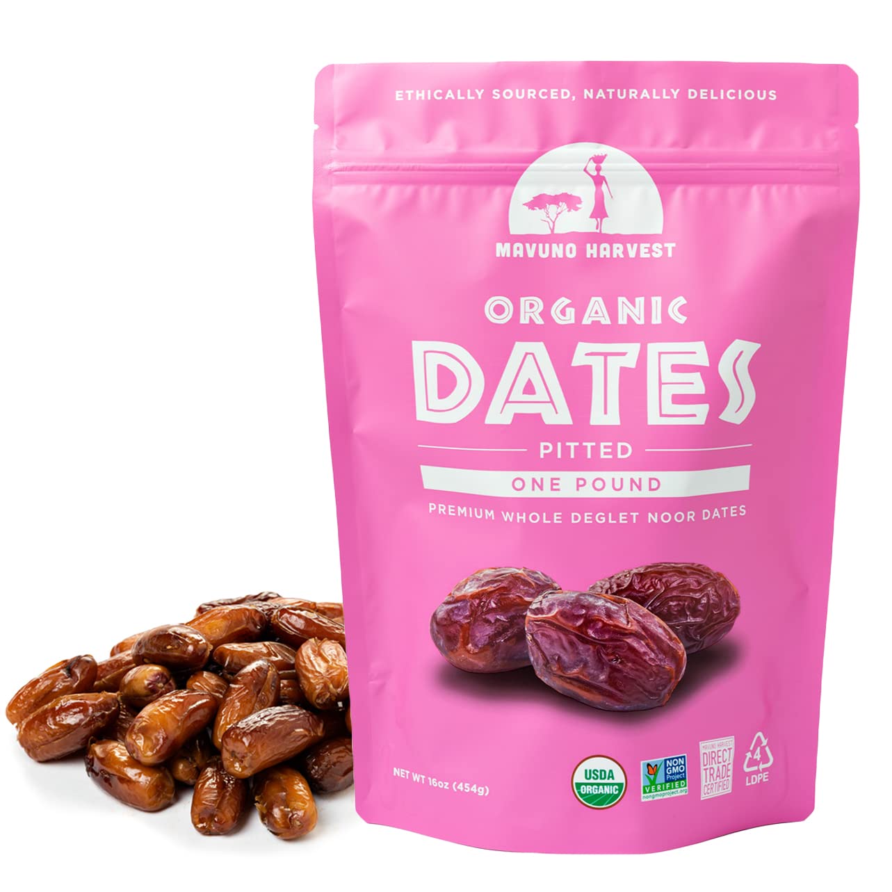 Organic Deglet Noor Dates - Pitted Dried Fruit Snacks | No Sugar Added, Vegan, Non-GMO | Healthy Snack for Kids & Adults | Resealable 1lb Bulk Bag | Perfect for Lunchboxes, Baking & Energy Boosts