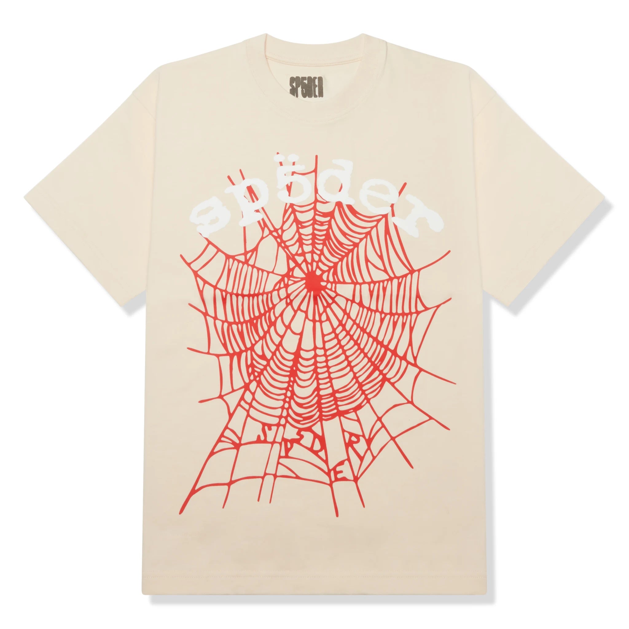 Sp5der Legacy Logo Heavyweight Cream Cotton T-Shirt for Men - Comfortable Casual Wear for Everyday Outfits and Street Style