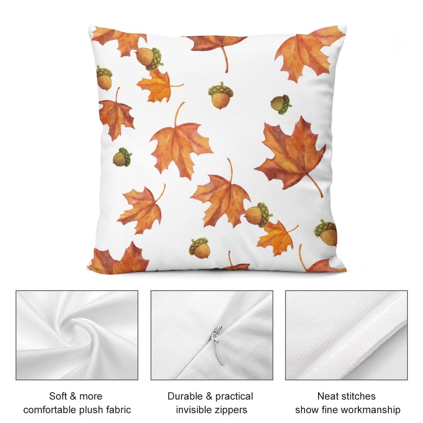 Farmhouse Style 18x18 Inch Pillow Covers - Fall Maple Leaves Thanksgiving Decor, Throw Cushion Covers for Couch, Sofa and Bed - Perfect for Autumn Home Decor & Holiday Season Cozy Living Room Ambience