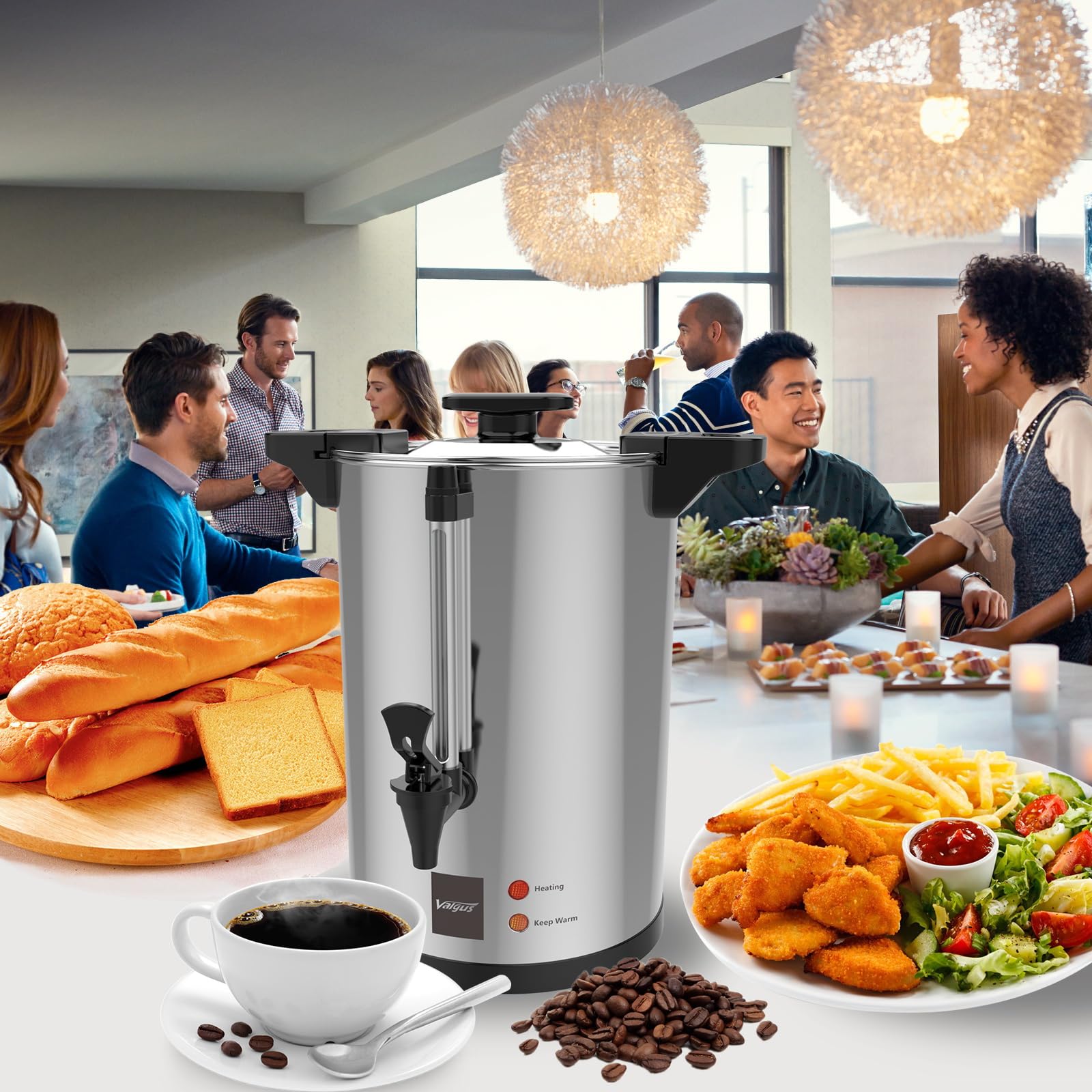 Valgus Commercial Grade 110-Cup (16L) Stainless Steel Coffee Urn with Percolator Dispenser - Fast Brewing for Large Events, Weddings, Parties & Catering | Perfect for Banquets, Church Gatherings & Office Meetings