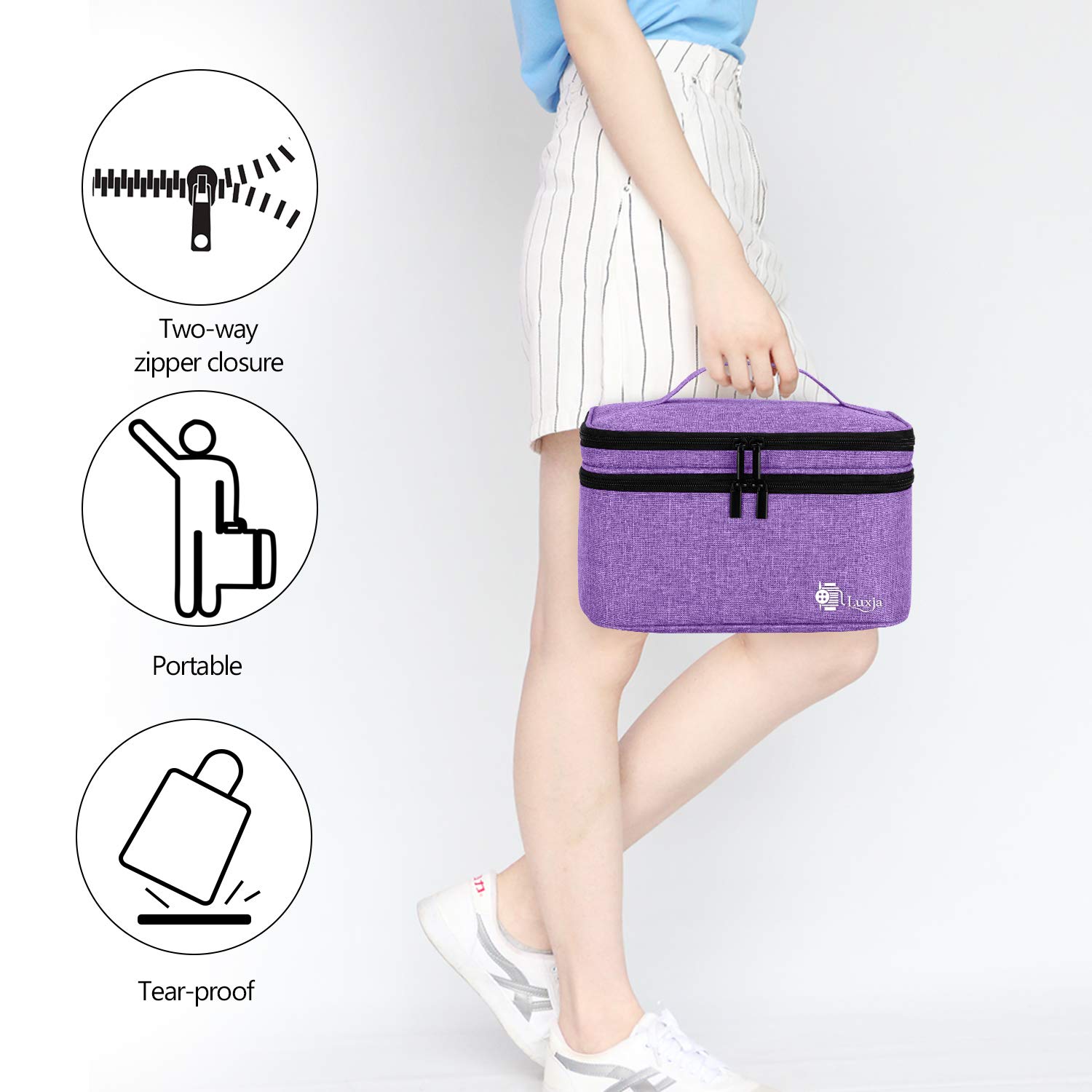 Luxja Double-Layer Sewing Accessories Organizer - Large Purple Storage Case for Needles, Thread, Scissors, Measuring Tape & Sewing Tools | Perfect for Home Sewing, Quilting & Craft Projects