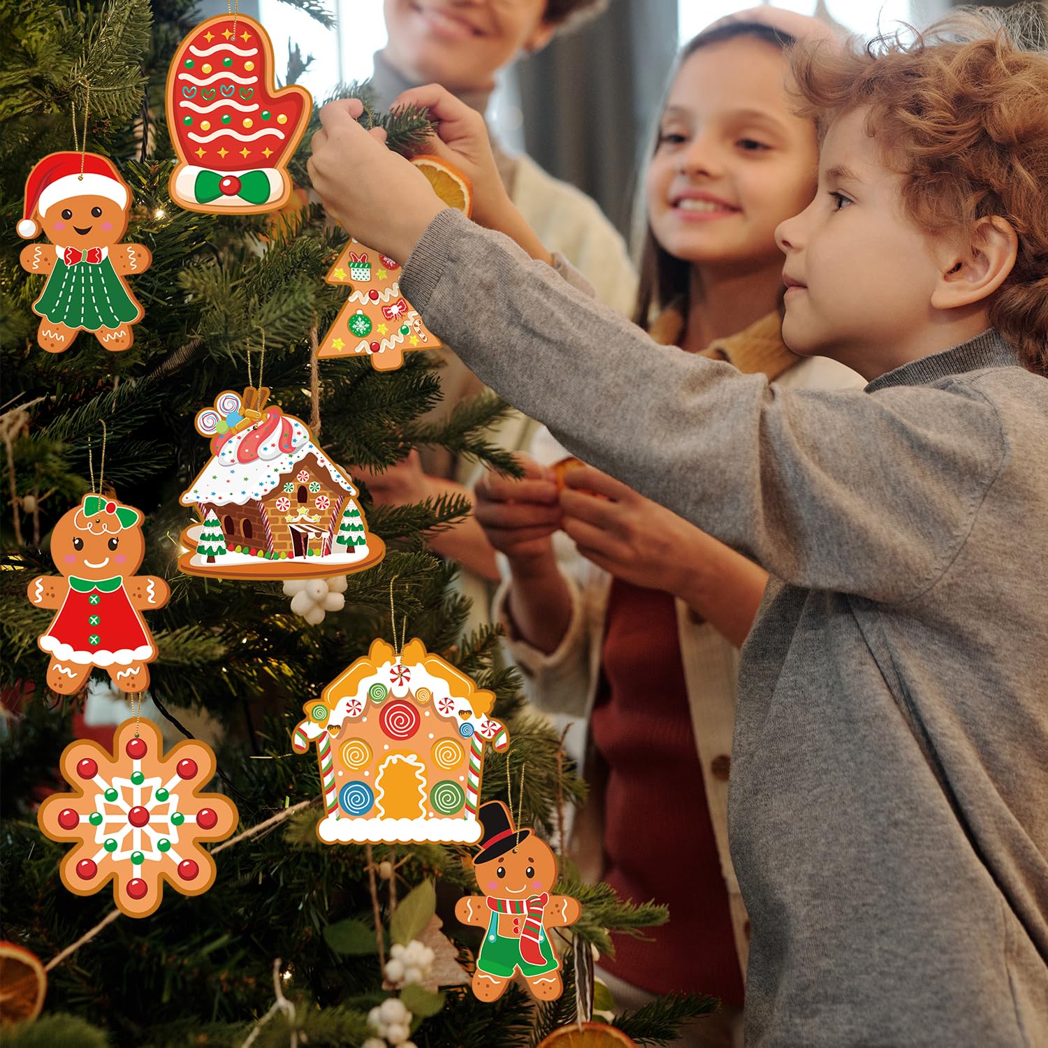 32 Pcs DIY Christmas Gingerbread Cookie Ornaments Kit - Holiday Tree Decorations, Xmas Classroom Party Favors & Crafts for Kids (Perfect for Christmas Decor, Gift Making & School Activities)