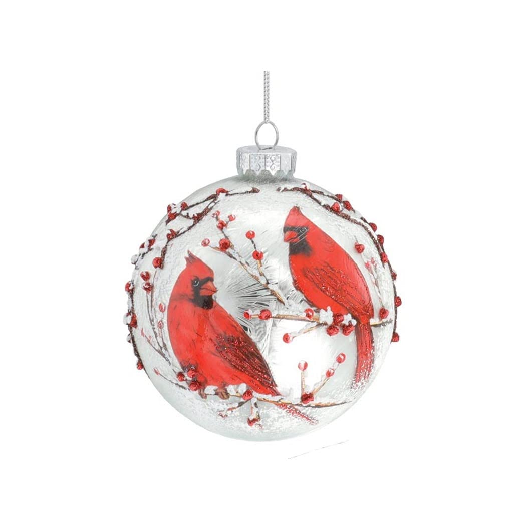 2 Pack Red Cardinal Glass Christmas Ornaments - Handmade Holiday Tree Decorations for Home, Office, Party & Festive Gift Giving
