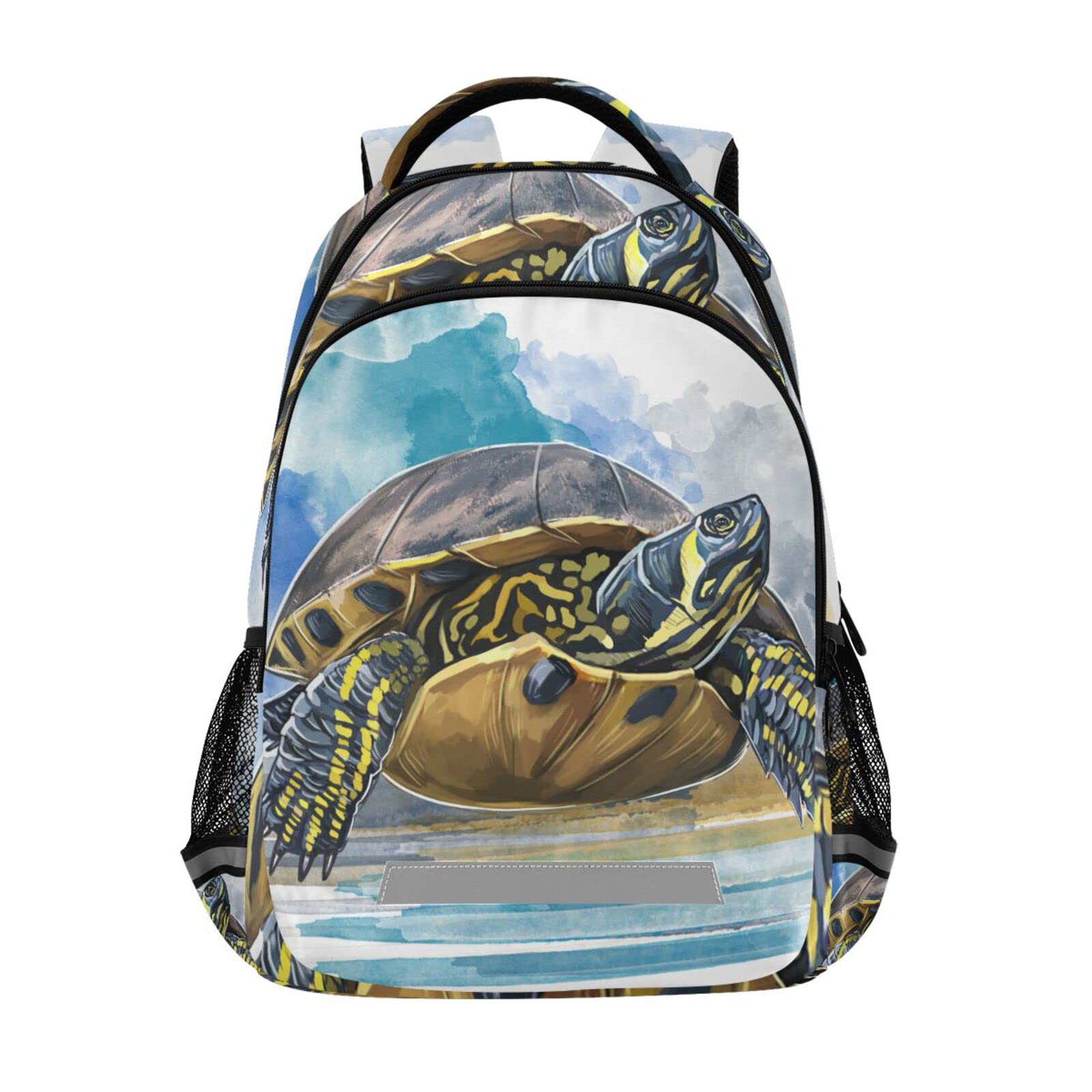 JIPONI Turtle Watercolor Backpack for Girls & Boys - Cute School Bookbag, Travel Laptop Backpack, Daypack with Adjustable Chest Strap - Perfect for School, College, Travel & Outdoor Adventures