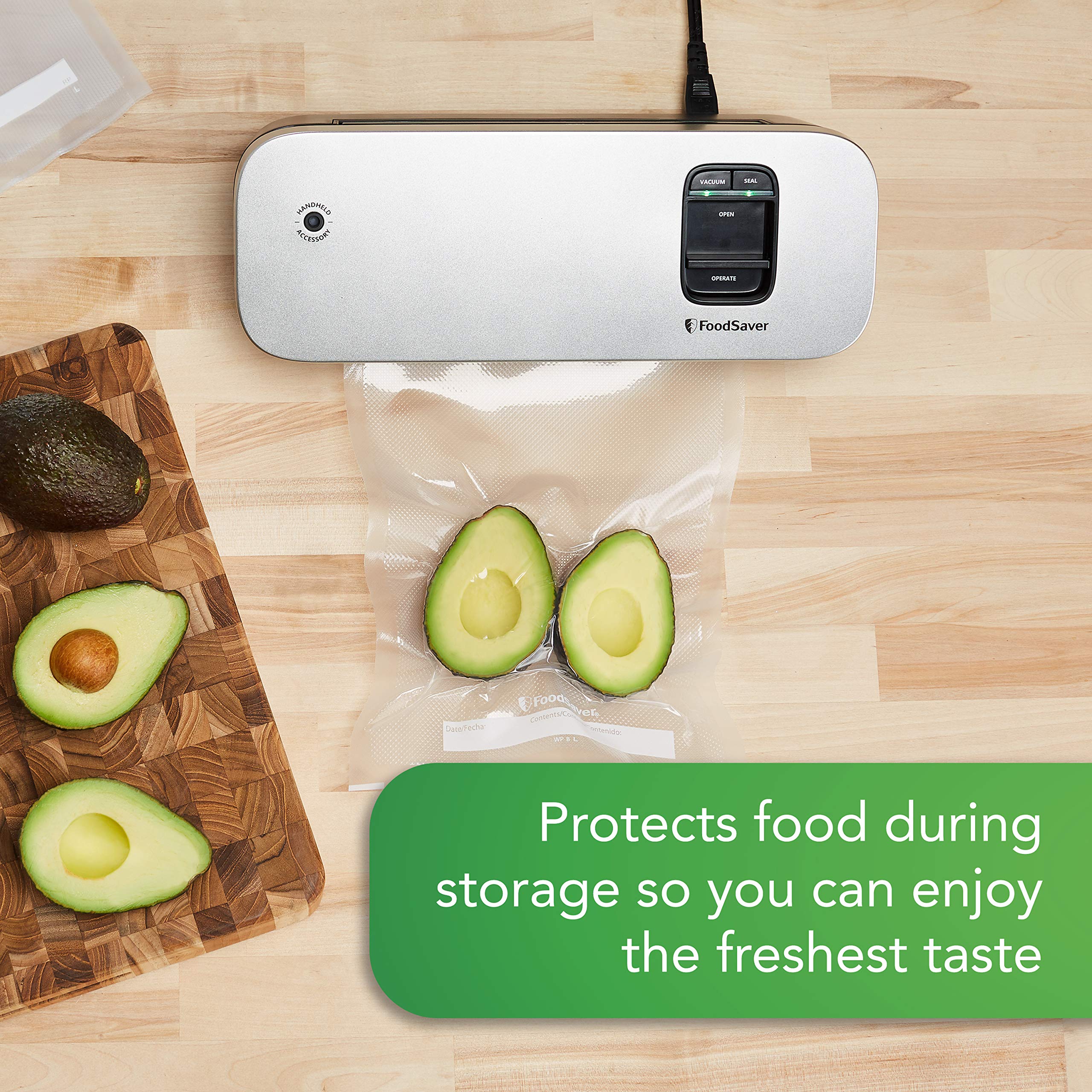 FoodSaver Vacuum Sealer Machine with Bags & Roll - Compact Space Saving Design for Airtight Food Storage, Sous Vide Cooking, Meal Prep & Freezer Organization - Silver (Ideal for Home Kitchen, Camping & Food Preservation)
