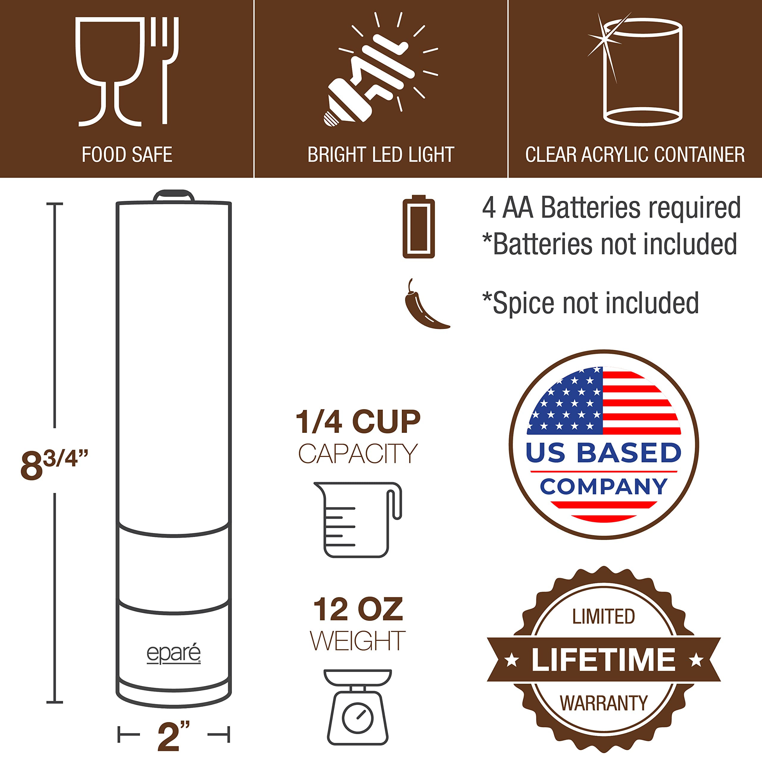 Electric Salt and Pepper Grinder Set - Battery Operated Ceramic Burr Mill with Metallic & Copper Finish - Perfect for Kitchen, Dining Table, and Gourmet Cooking