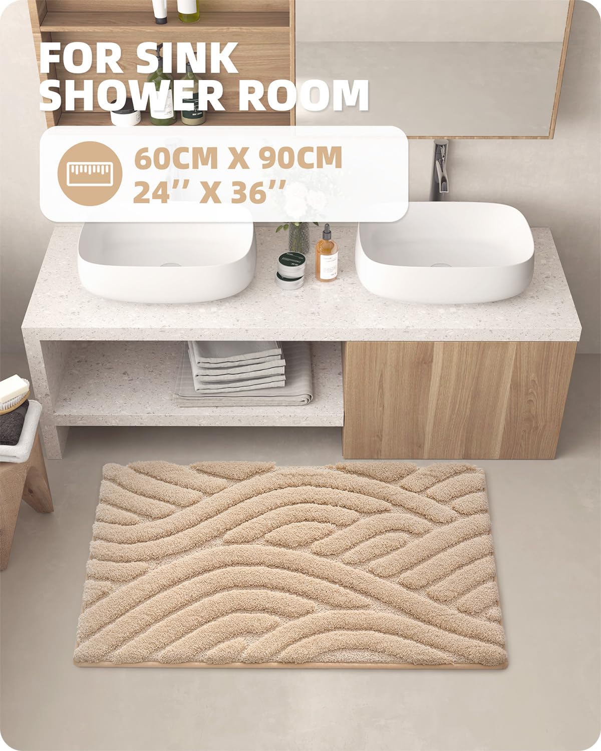 Luxury Absorbent Bath Mat - Non-Slip Microfiber Shower Rug (24x36