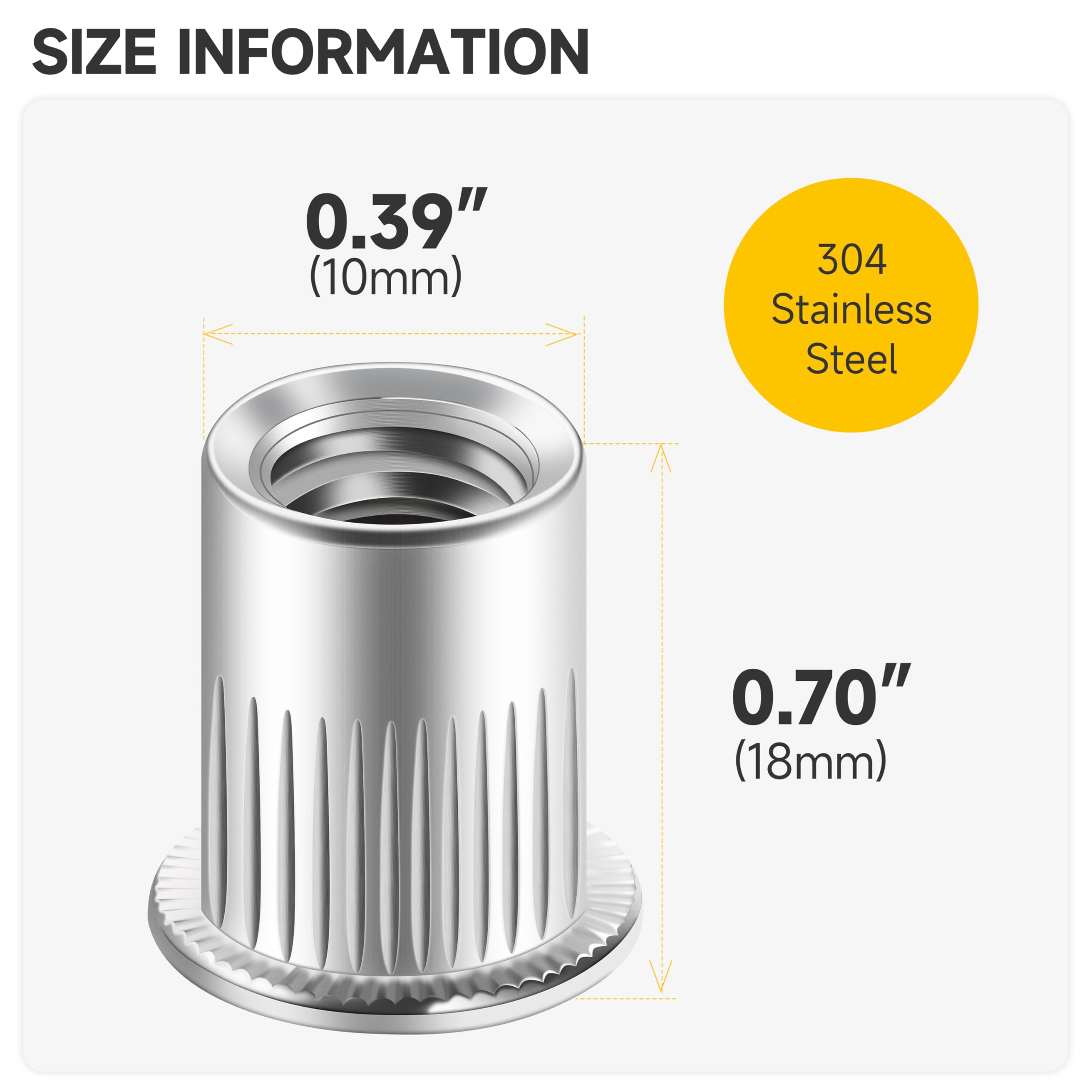 100Pcs 5/16-18 Stainless Steel Rivet Nuts, 304 Grade Flat Head Threaded Inserts for Metal - Heavy Duty RIV Nuts Nutsert Fasteners - Perfect for Automotive, HVAC & DIY Metalworking Projects