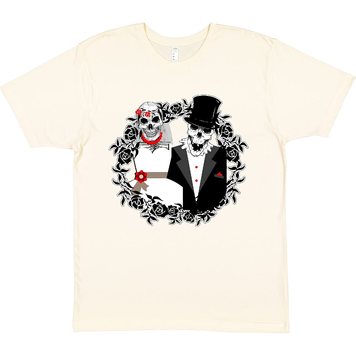 Inktastic Skull Bride and Groom Graphic T-Shirt for Men & Women - Gothic Couple Halloween Costume or Punk Rock Outfit