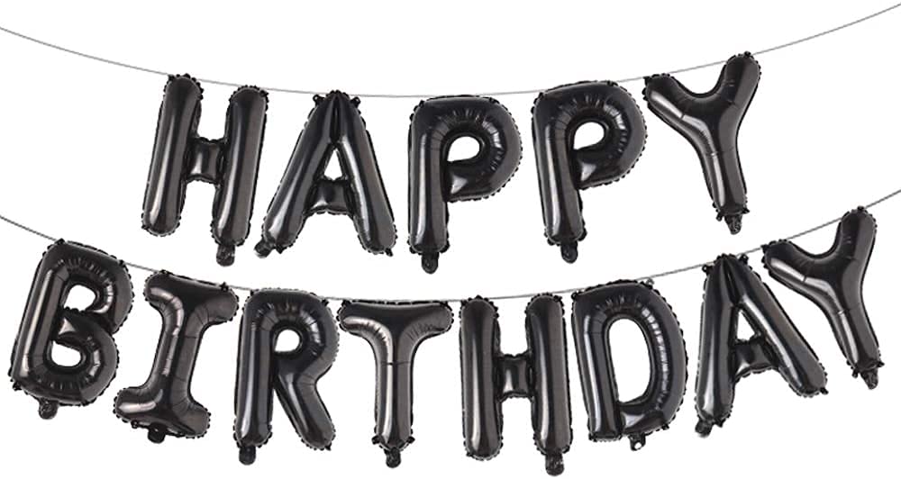 16 Inch Happy Birthday Banner Balloons - Reusable Mylar Foil Letters for Party Decorations & Supplies (Black) | Eco-Friendly Birthday Decor for Indoor & Outdoor Celebrations