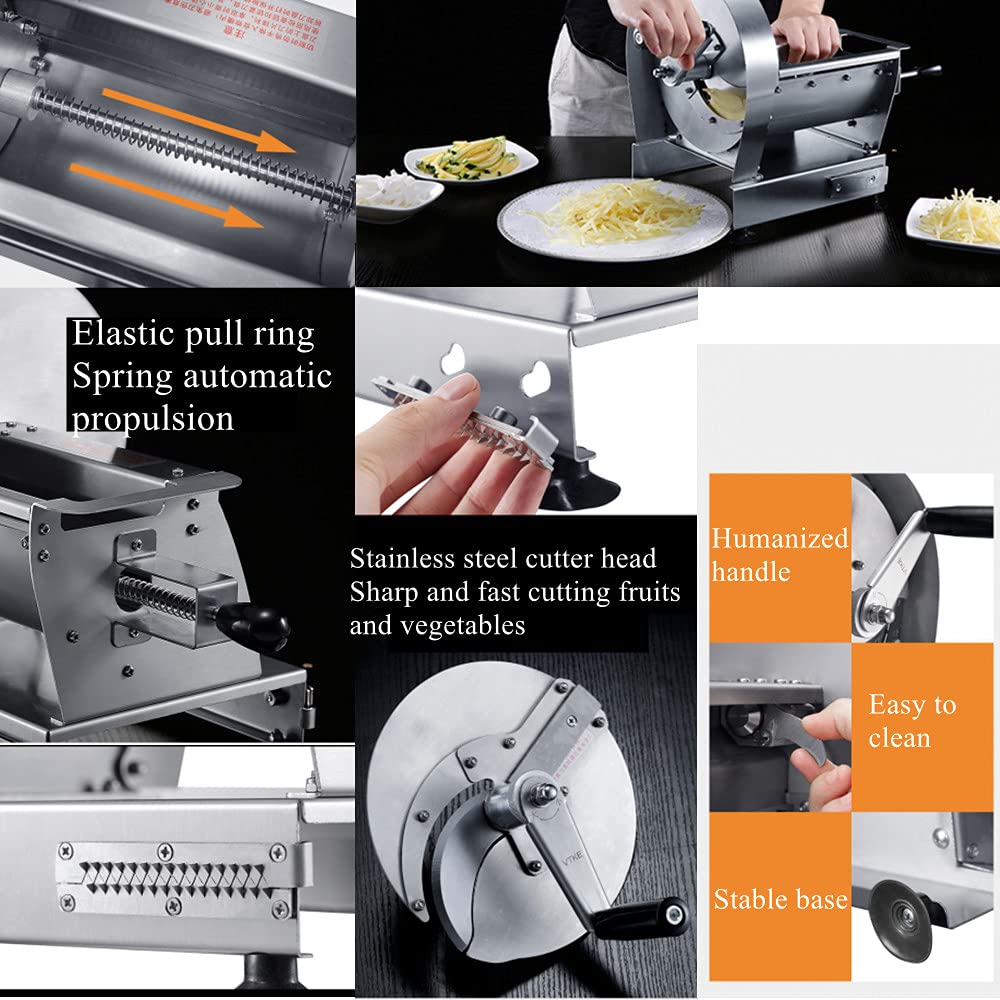 Commercial Manual Vegetable Slicer Shredder - Adjustable 0-10mm Thickness with 2 Stainless Steel Blades - Portable Handheld Kitchen Tool for Potatoes, Fruits, Lemons - Perfect for Home, Restaurant & Camping Use