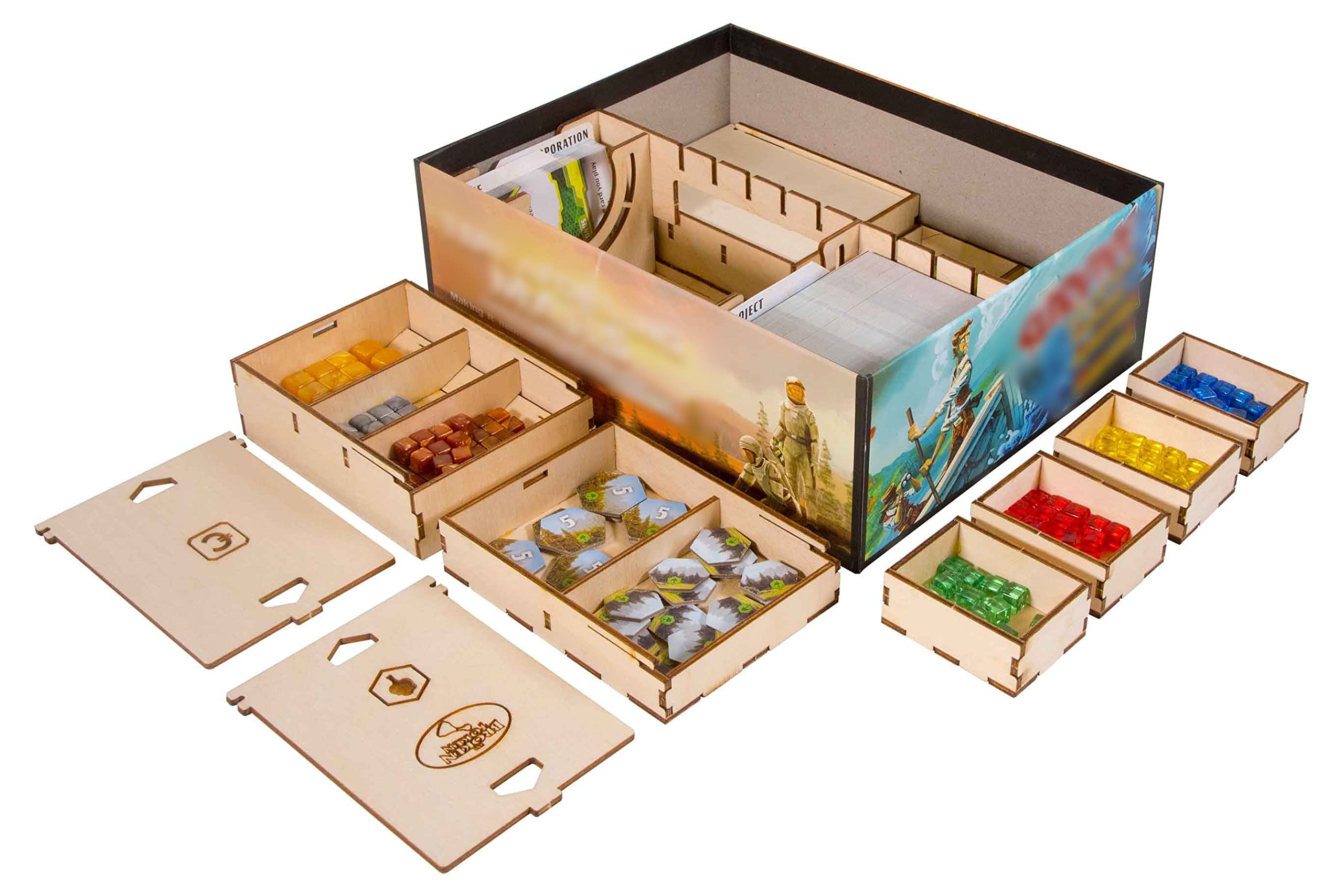 The Broken Token Wooden Game Organizer for Terraforming Mars: Ares Expedition - Multi-Tray Storage Box for Enhanced Gameplay and Organized Board Game Nights