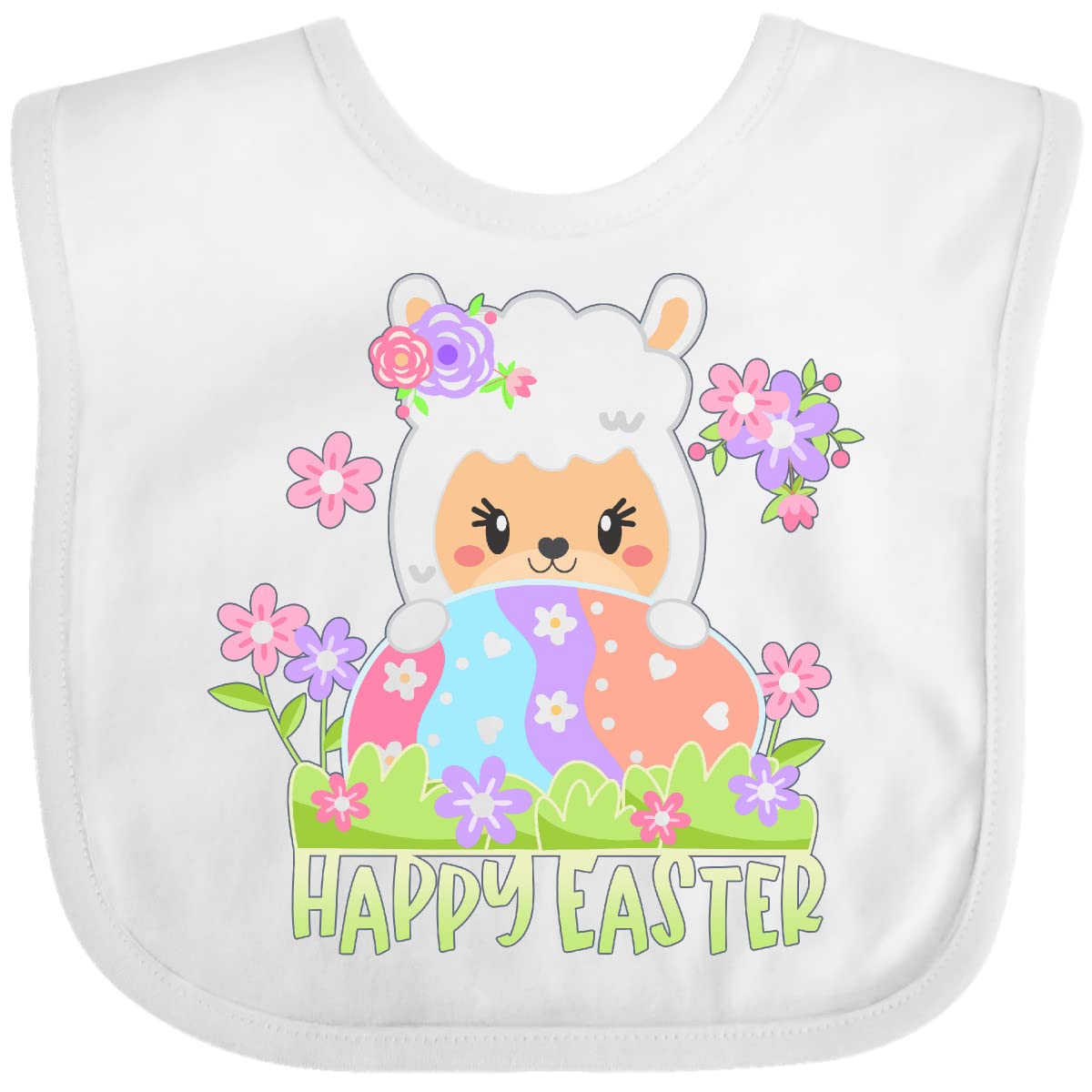 Inktastic Happy Easter Llama with Spring Flowers and Egg Baby Bib - Cute Easter Outfit for Babies, Soft Cotton Drool Bib for Toddlers - Perfect for Easter Photos, Spring Celebrations & Baby Showers