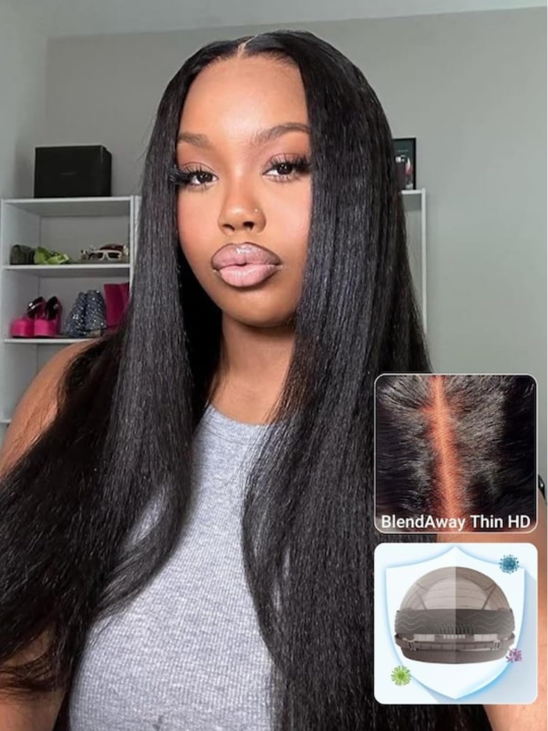 Nadula Yaki Straight Glueless 5x5 Thin HD Lace Closure Human Hair Wig - 18inch 180% Density, Pre Cut/Plucked/Bleached, Matches All Skin Tones | Perfect for Daily Wear, Special Occasions & Protective Styling