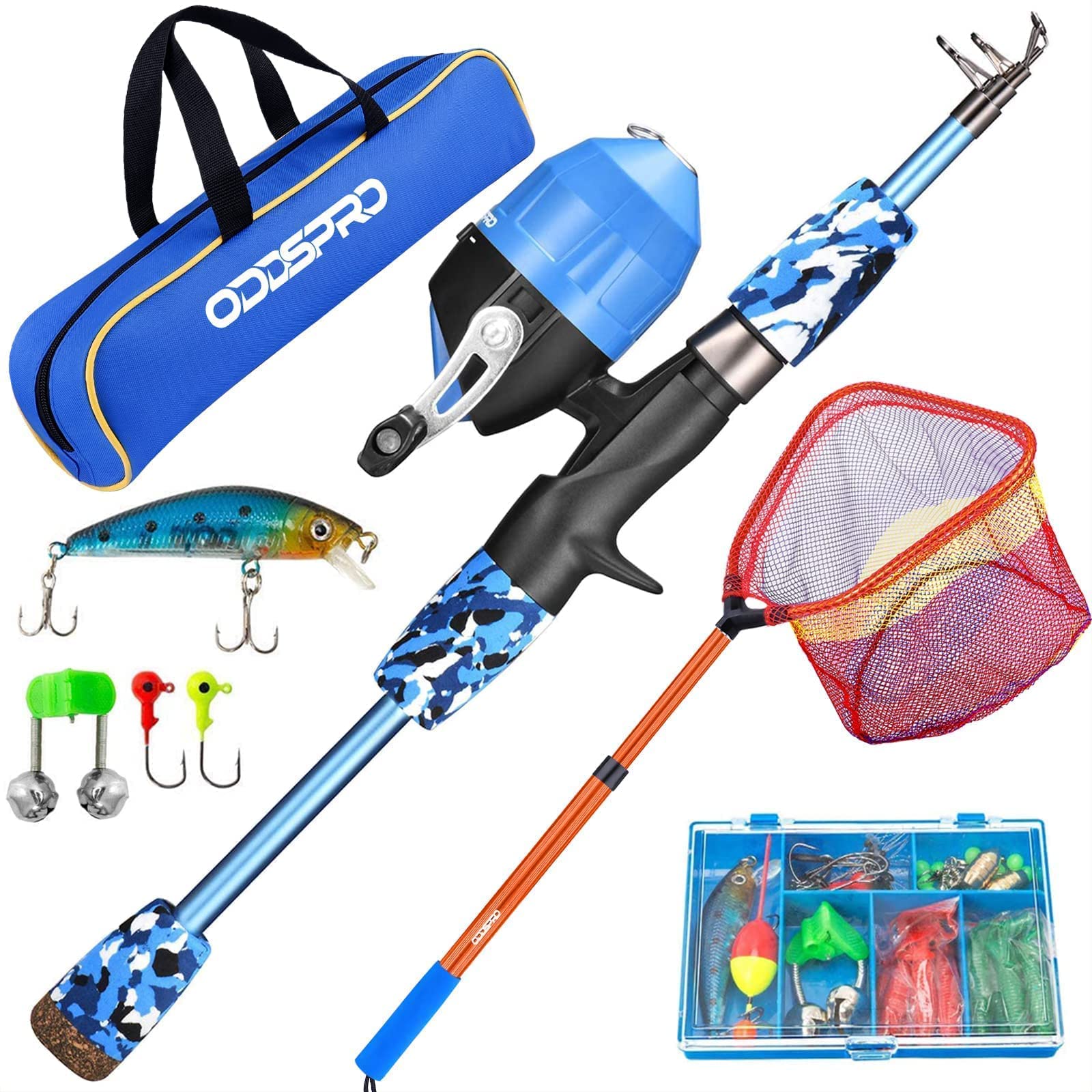 ODDSPRO Kids Fishing Pole and Net Set - Lightweight Telescopic Fishing Rod for Children with Durable Fishing Net - Perfect for Outdoor Fishing, Camping, and Family Bonding Activities