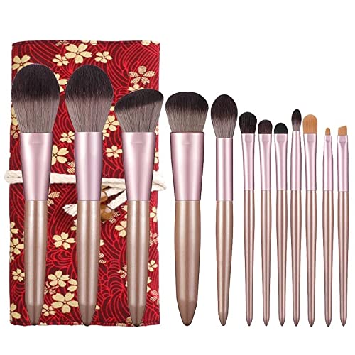 12-Piece Professional Makeup Brush Set - Powder, Contour & Eye Brushes for Flawless Beauty Application | Model Beauty Tools (Handle Color B) | Perfect for Daily Makeup, Travel & Professional Use