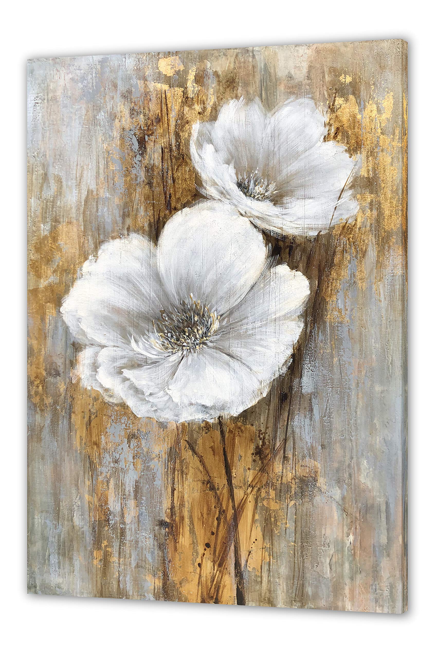 Hand Painted Lily Bouquet Oil Painting with Gold Foil - White Floral Wall Art for Bedroom Decor | Elegant Home & Office Wall Decor | Perfect Gift for Housewarming & Wedding