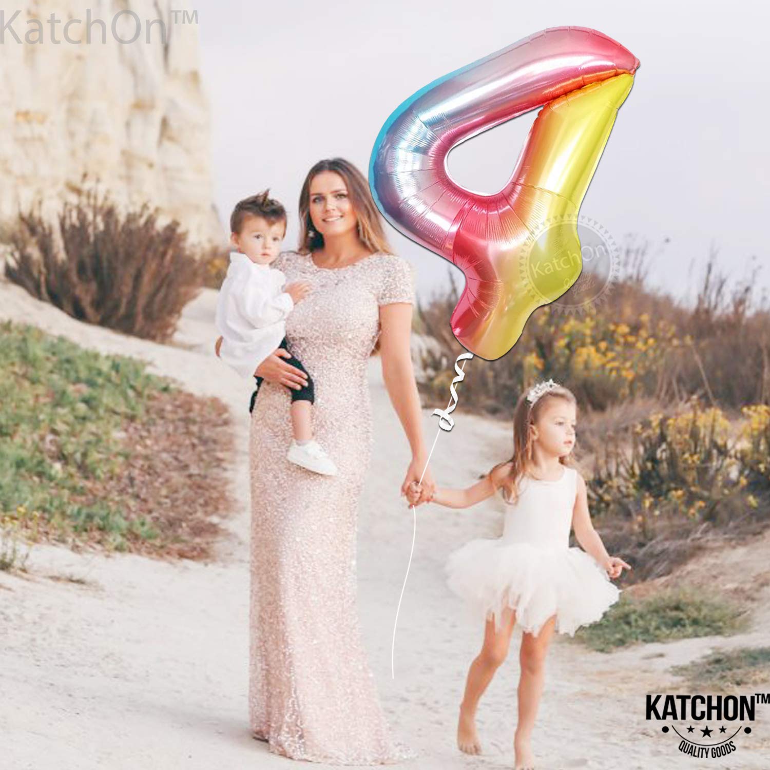 KatchOn Giant 40 Inch Rainbow Number 4 Balloon - Unicorn & Mermaid Birthday Party Decorations for 4th Birthday, Baby Shower, Gender Reveal, Photo Backdrop