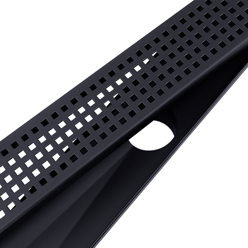 1000mm Black Square Pattern Bathroom Shower Drain Grate with Center Outlet - Floor Waste Drain for Modern Bathrooms & Wet Rooms