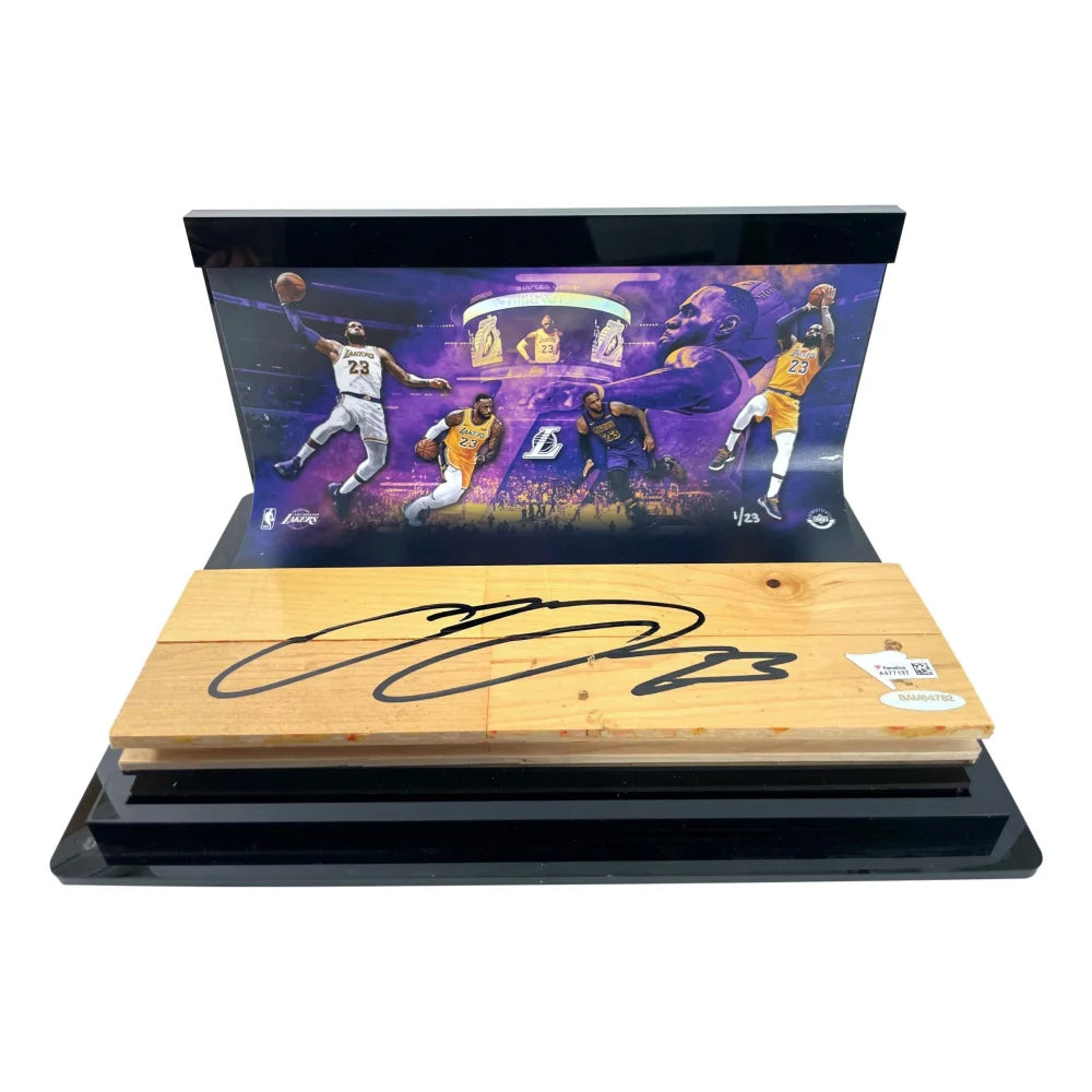 LeBron James Autographed Los Angeles Lakers Game-Used Floor Curve Case with UDA COA #1/23 - Perfect for NBA Memorabilia Collectors and Lakers Fans Display