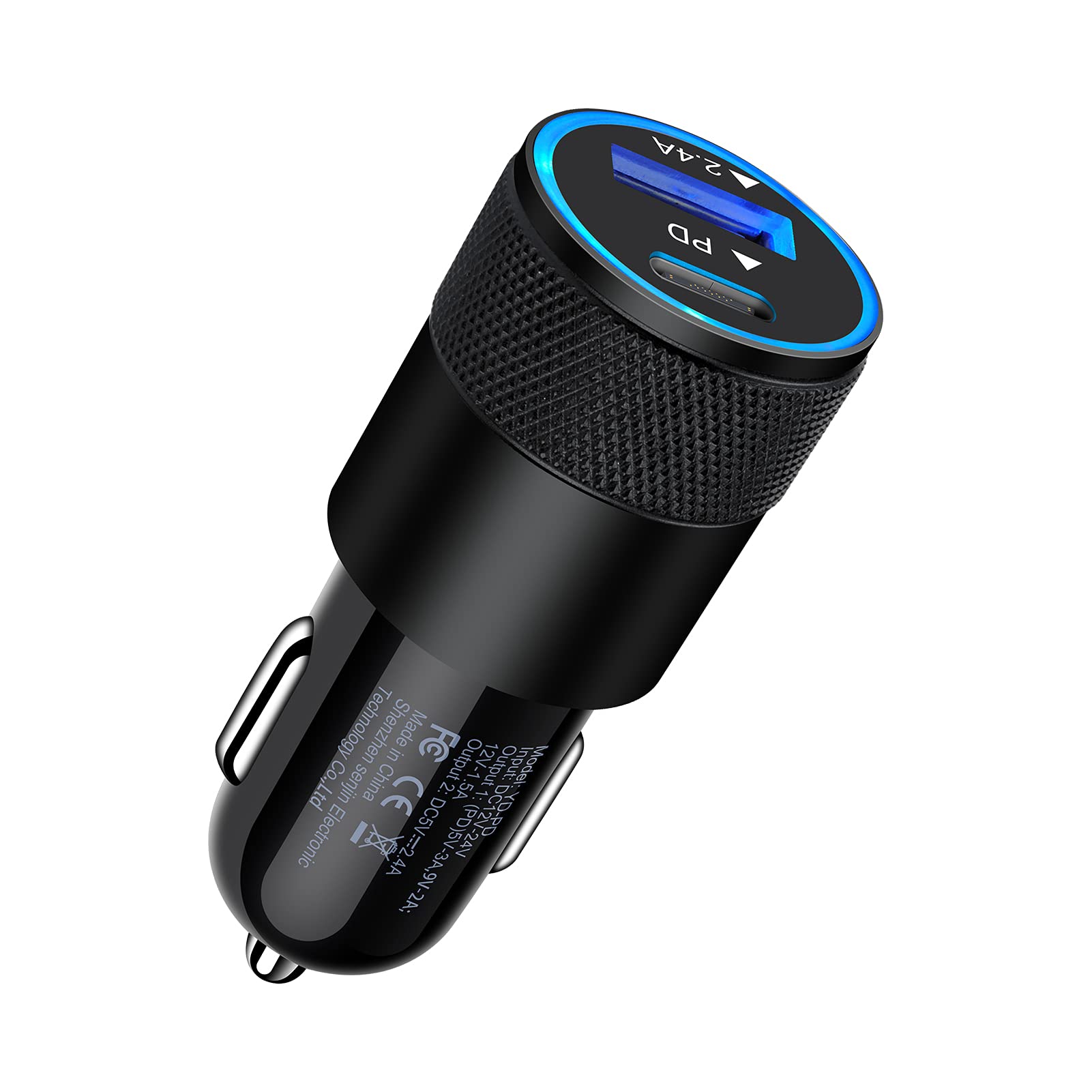30W Dual Port USB C Car Charger Fast Charging - PD & 2.4A Port Compatible with iPhone 14/13/12/11/Pro/Max/SE/XS/XR/X/8 Plus, iPad, Samsung Galaxy, Android Phones & Tablets - Perfect for Road Trips & Daily Commute