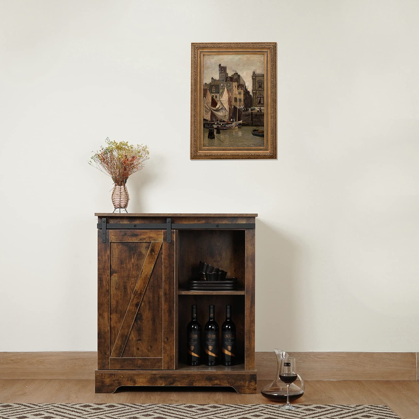 Bituman Buffet Cabinet with Sliding Barn Door - Espresso Wood Sideboard, TV Stand & Narrow Console Table with Interior Shelves - Perfect for Dining Room Storage, Living Room Entertainment Center & Hallway Decor