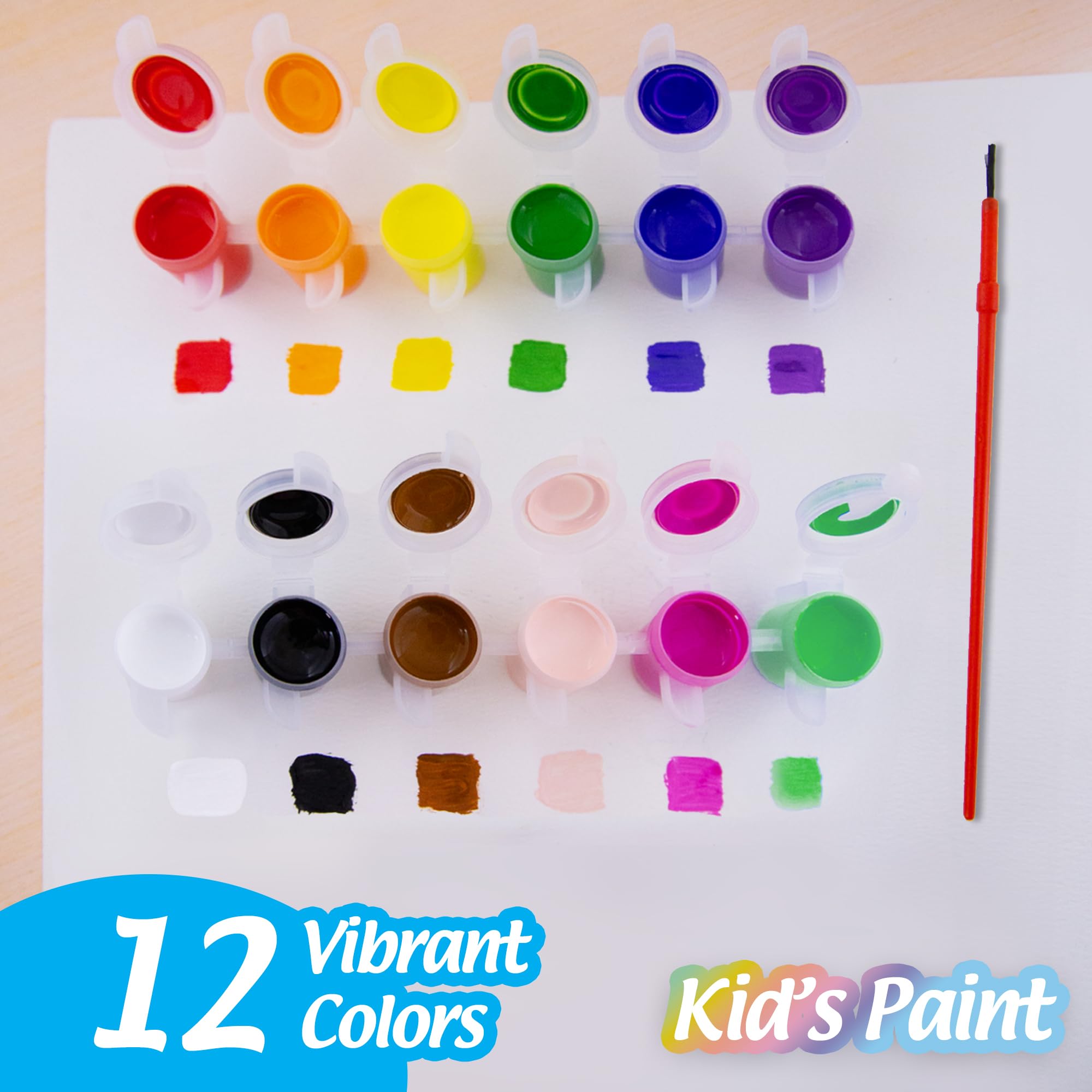 BAZIC Non-Toxic Kids Paint Set with Brush - 12 Vibrant Colors (60ml Each), 72-Pack Art Supplies for Children's Painting, Crafts & DIY Projects | Perfect Gift for Young Artists, School Activities & Creative Play