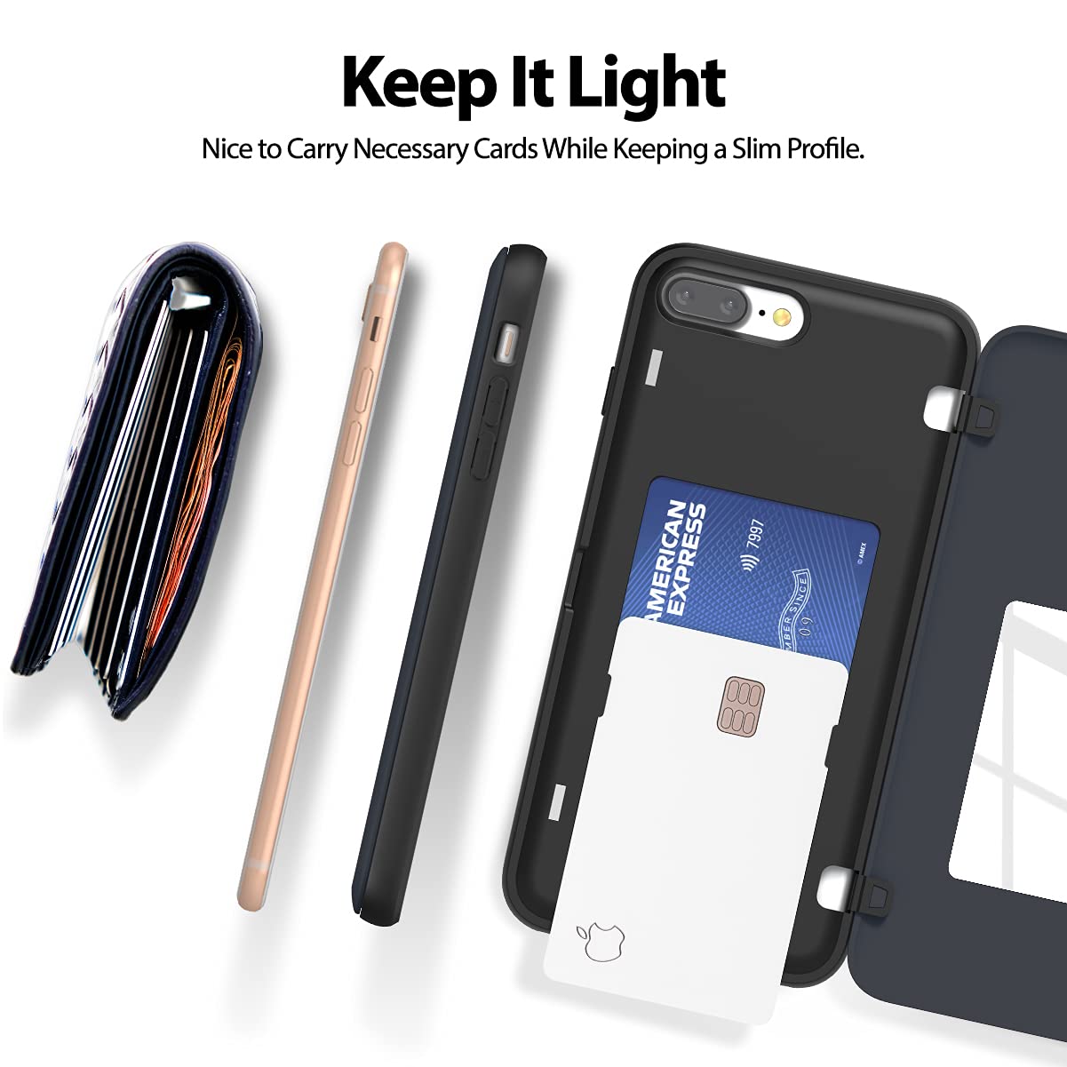 GOOSPERY iPhone 8 Plus Case & iPhone 7 Plus Wallet Case with Card Holder - Dual Layer Protective Bumper Phone Cover (Navy Blue) | Perfect for Everyday Use, Travel & Business Meetings