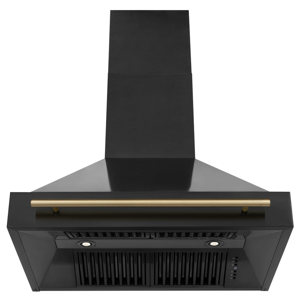 ZLINE Autograph Edition 36-inch Black Stainless Steel Dual Fuel Range Kitchen Package with Range Hood & Dishwasher - Champagne Bronze Accents (3AKP RABRHDWV36 CB) | Premium Kitchen Appliances for Modern Homes & Gourmet Cooking