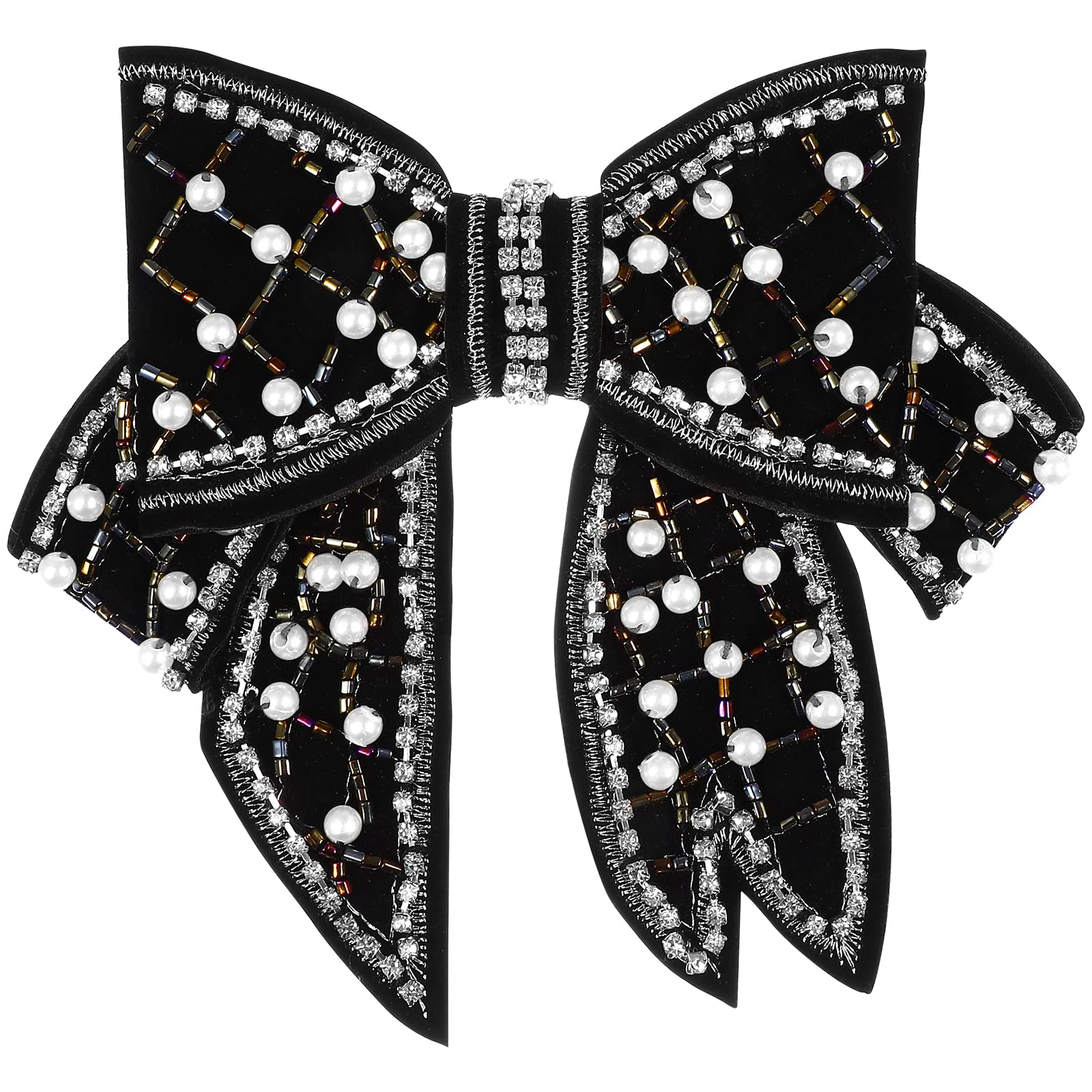 SOIMISS Large Rhinestone Pearl Bow Hair Clips for Women - Vintage Glitter Bobby Pins, Alligator Clips & Barrette Hair Accessories for Girls, Parties, Weddings & Special Occasions (Black)