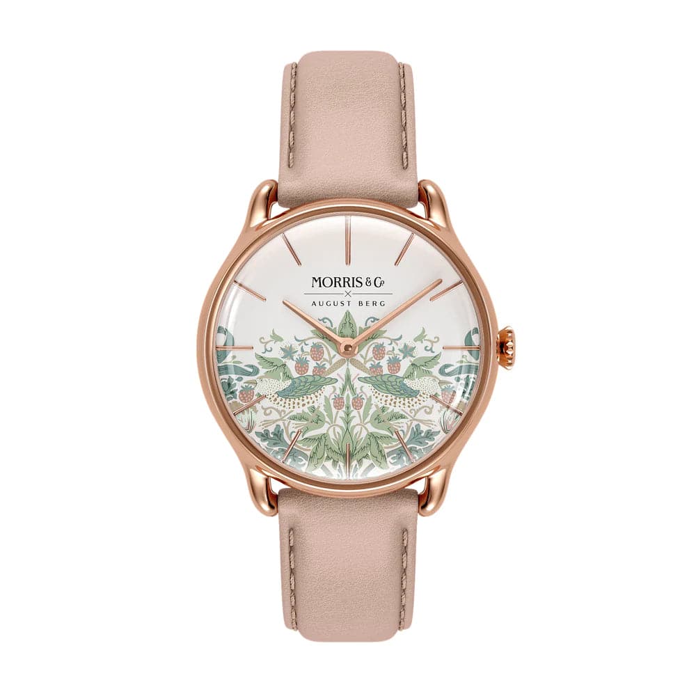 August Berg X Morris Co. Women's Watch - 30mm Cochineal Pink Italian Leather Strap, Quartz Movement, Water Resistant - Perfect for Business, Casual Wear & Special Occasions