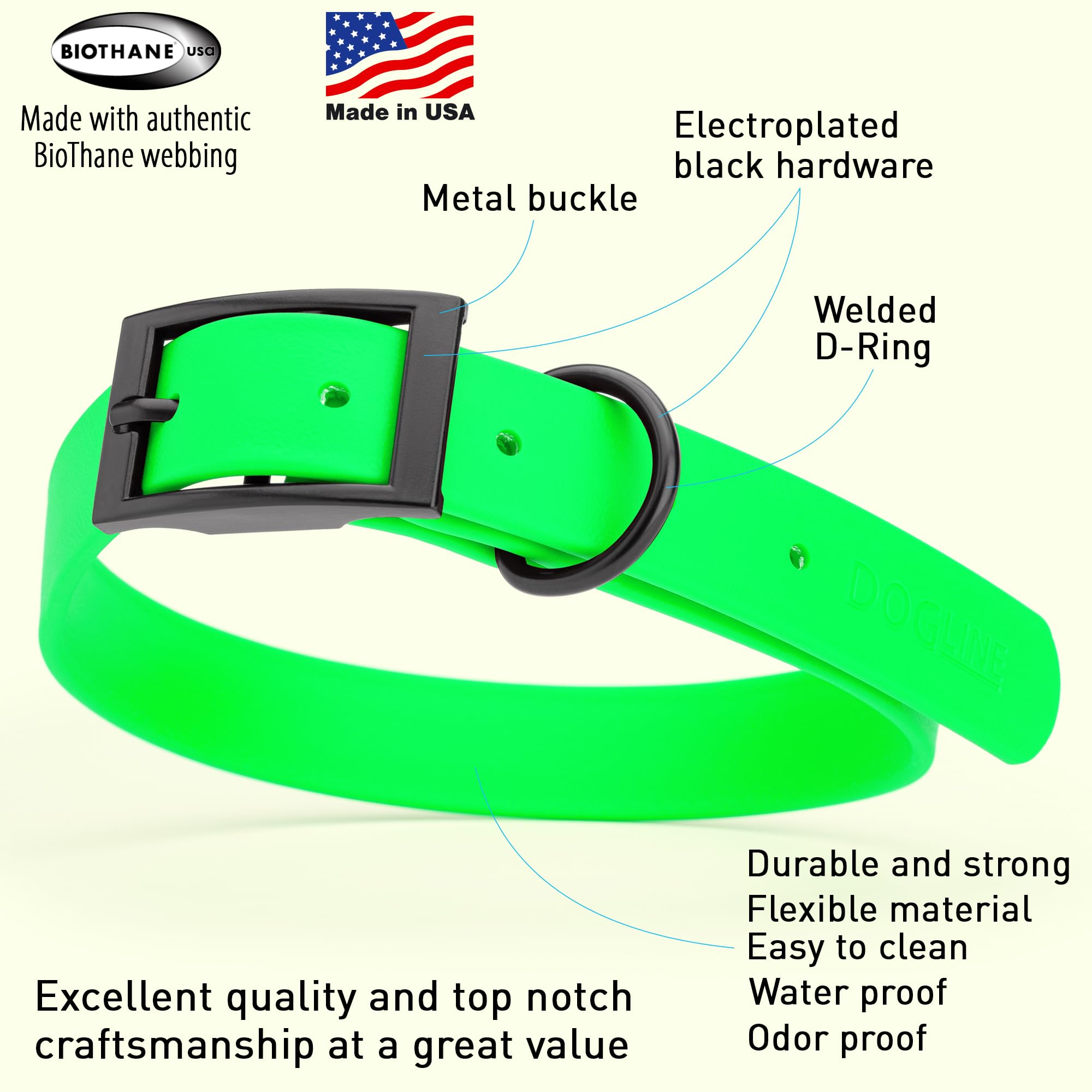 Premium Waterproof Biothane Dog Collar - Strong Coated Nylon Webbing with Black Hardware | Odor-Proof, Easy to Clean & Durable | Fits Small, Medium & Large Dogs | Tropical Green | Perfect for Outdoor Adventures, Swimming & Daily Walks