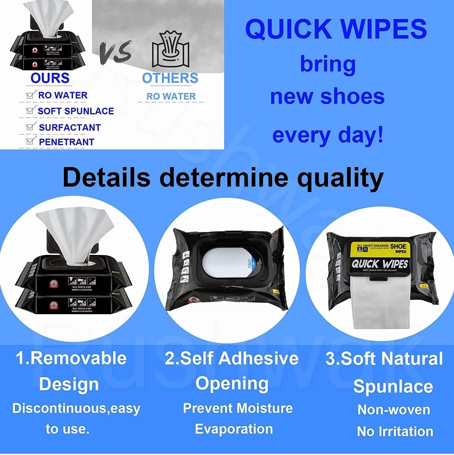Rushwak Shoe Wipes (160 Count) - Instant Sneaker Cleaner Wipes for Quick Dirt & Stain Removal - Premium Shoe Cleaning Kit for Sneakers, Boots & Athletic Shoes - Perfect for Gym, Travel & Everyday Use