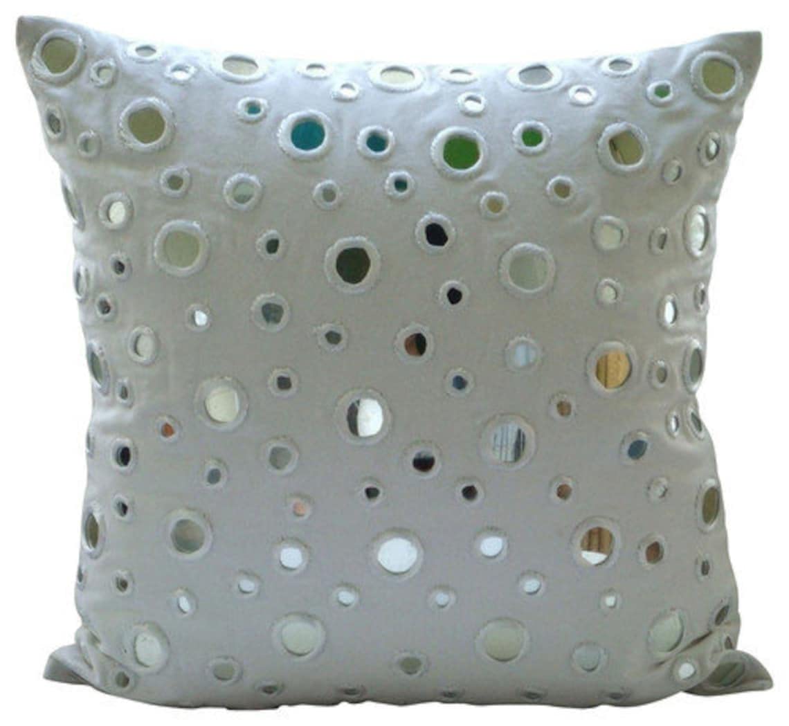 White Polka Dot Pillow Cover 14x14 Inch - Cotton Canvas Square Cushion Case for Sofa, Couch & Bed - Modern Mirror Dot Design Home Decor