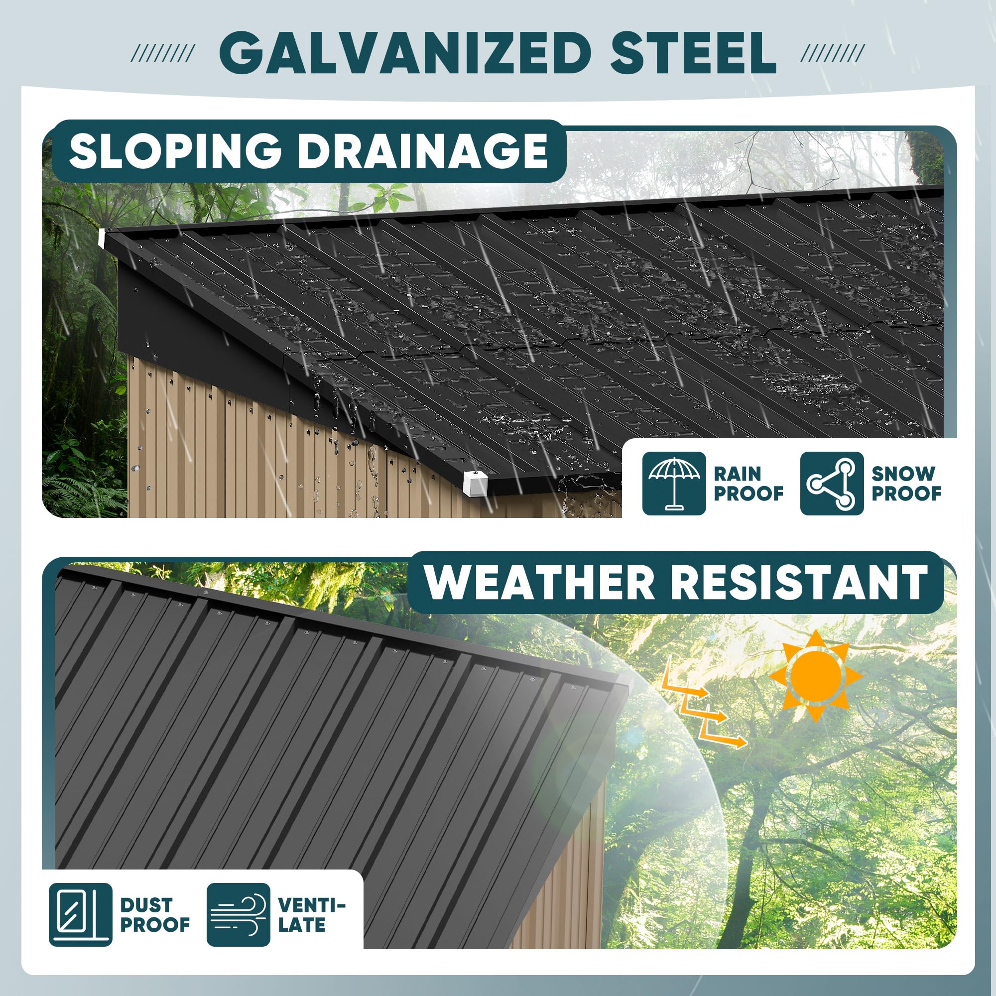 Devoko 6x8 FT Outdoor Metal Storage Shed - Garden Tool Shed with Sloped Roof for Patio, Lawn & Backyard Organization (Brown) | Perfect for Storing Lawn Mowers, Bikes & Seasonal Items