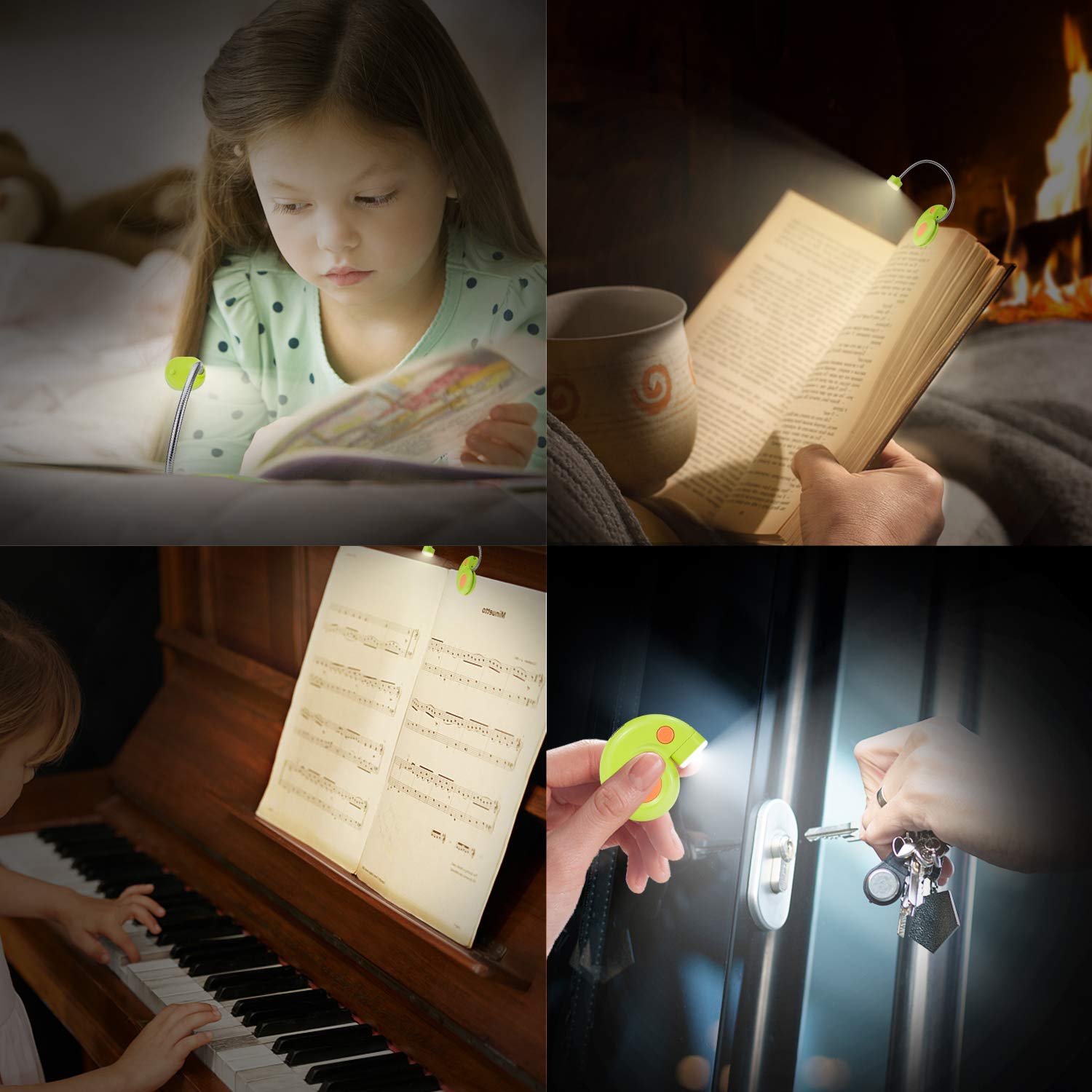 Clip-on Book Light for Kids & Travel - 3 Dimmable Brightness Levels, Eye-Friendly Green LED Reading Light - Perfect for Bedtime Stories, Camping & Airplane Reading