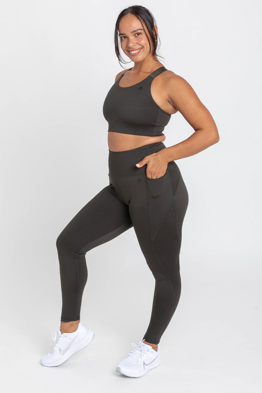 Women's High Waist Training Pocket Leggings - Forest Night Color - Perfect for Yoga, Running & Gym Workouts