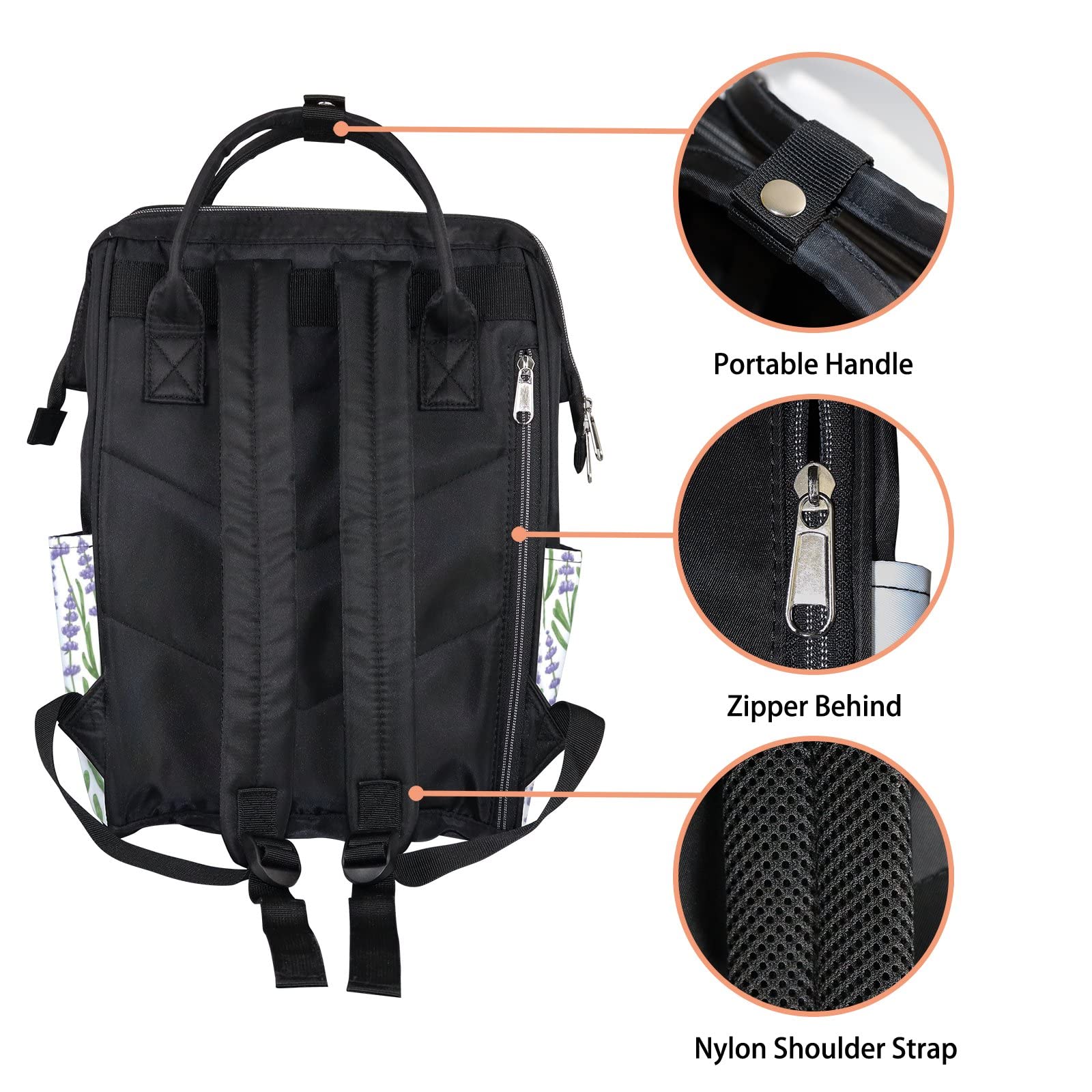 Vintage Waterproof Diaper Backpack - Large Capacity Travel Bag for Baby & Laptop | Purple Lavender Design for Women & Men