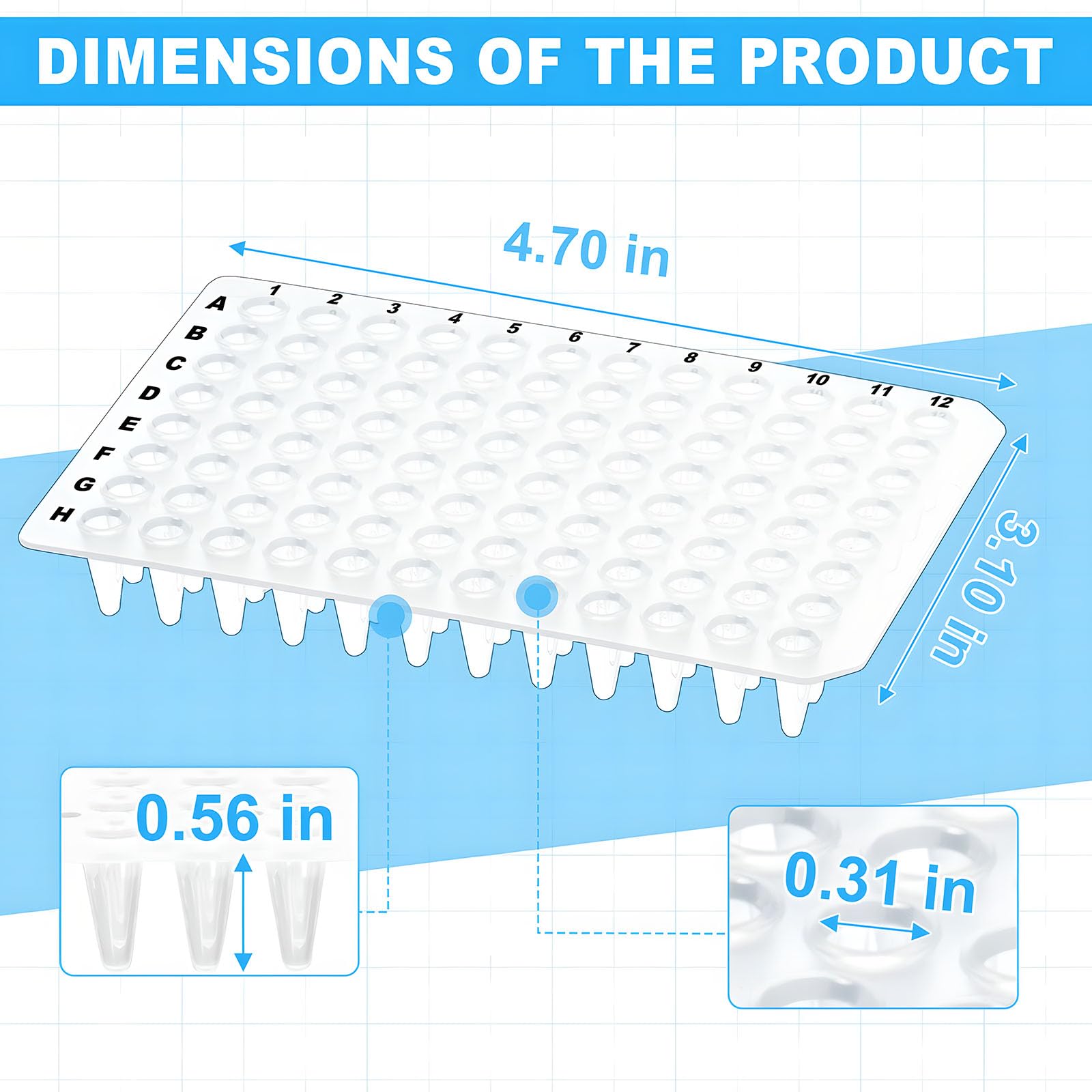 0.1ml 96-Well PCR Plates, Non-Skirted, Clear Polypropylene PCR Plate - 100 Plates Ultra-Thin Wall Tubes, DNase/RNase Free - Ideal for PCR, qPCR, and Molecular Biology Experiments