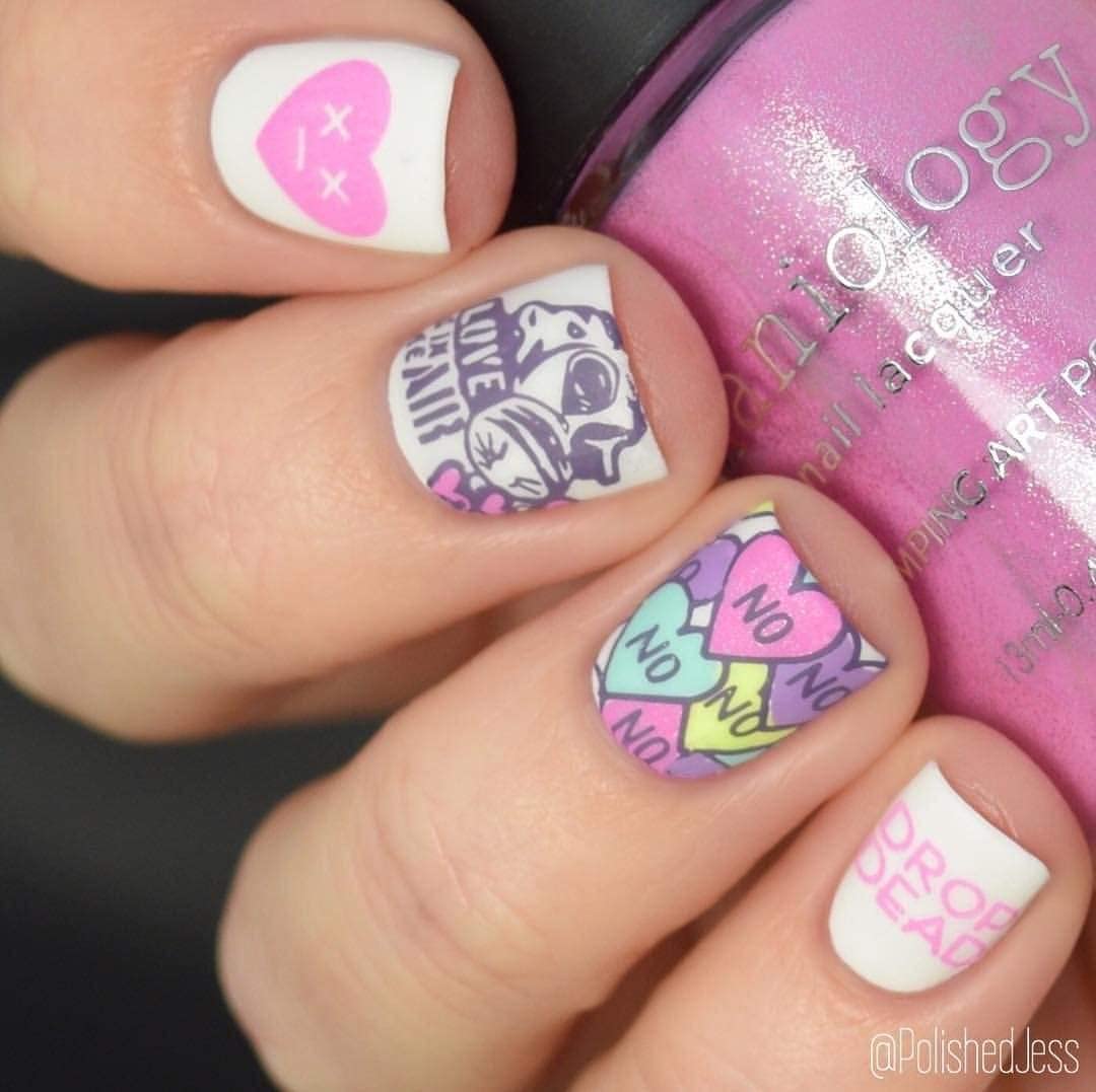 Valentine's Day Nail Art Stamping Kit - Maniology Starter Set with Stamping Plate, Nail Polish, Top Coat, Stamper & Scraper | DIY Nail Designs for Romantic Dates, Anniversary Gifts & Special Occasions