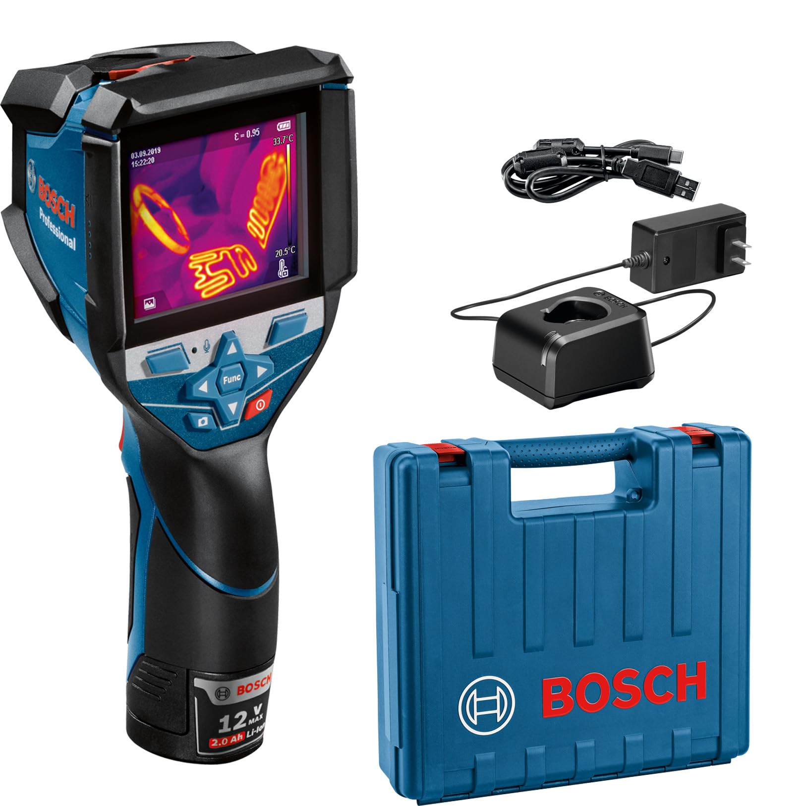 Bosch GTC600C 12V Max Thermal Imaging Camera with 2Ah Lithium-Ion Battery, Charger & USB-A to USB-C Cable - Perfect for Home Inspections, Electrical Diagnostics & HVAC Maintenance