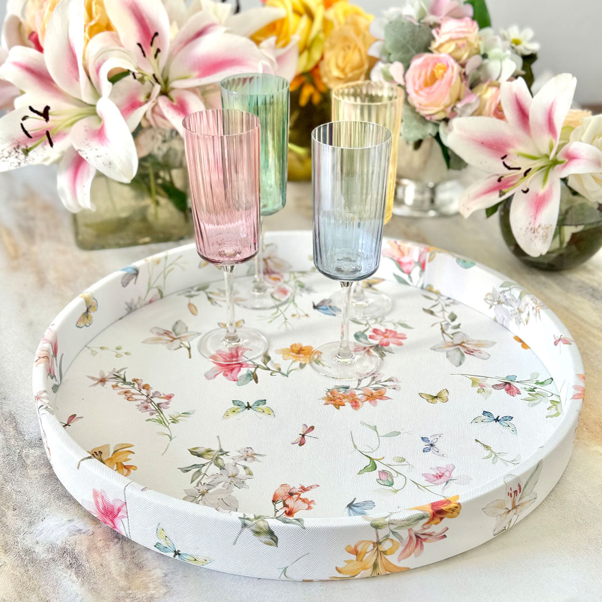 Lily Garden Trays - Elegant Floral Serving Trays for Home Decor, Tea Parties & Wedding Centerpieces | Perfect for Dining, Entertaining & Gift Giving