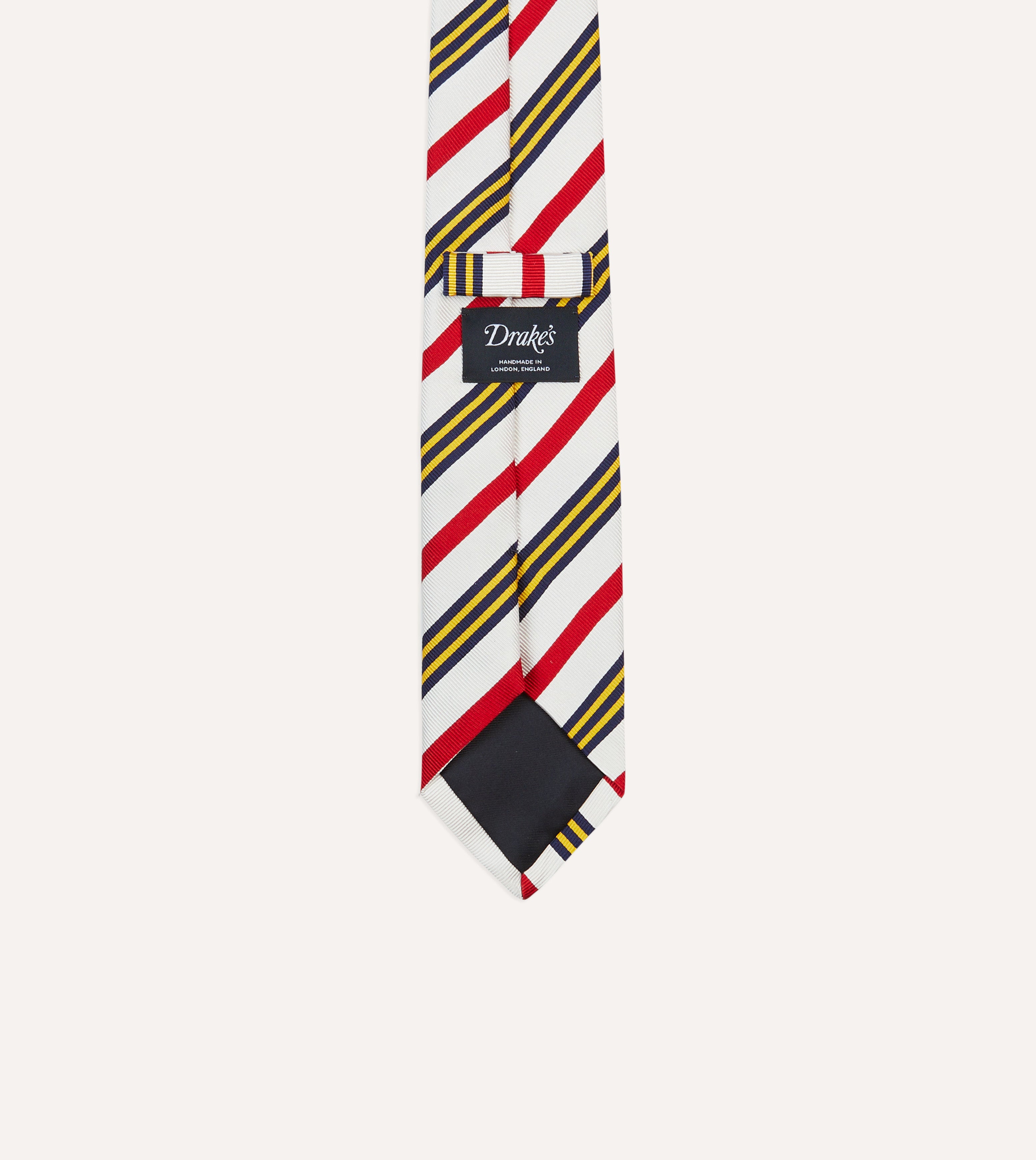 Premium Multi-Stripe Repp Silk Tipped Tie in White, Navy, Yellow & Red - Perfect for Business Meetings, Weddings & Formal Events