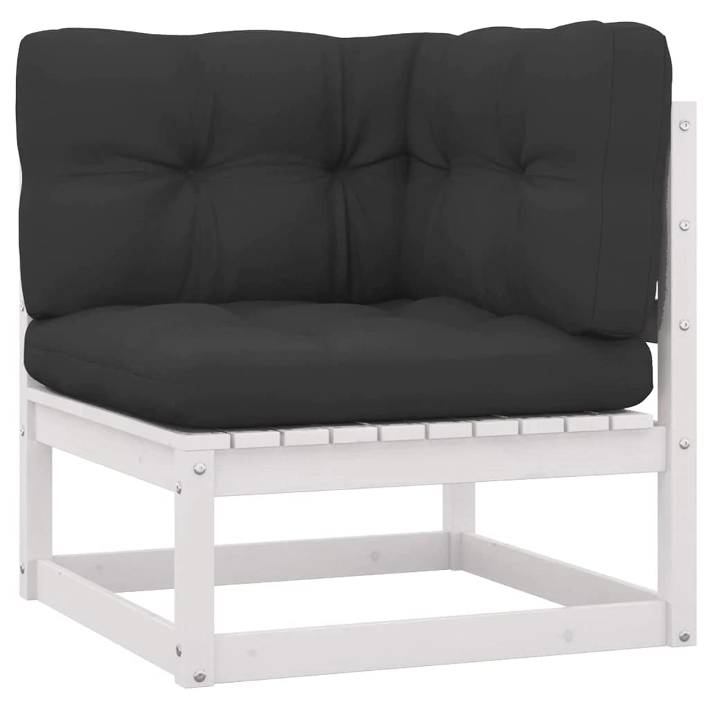 10-Piece vidaXL Patio Furniture Set - White Solid Pine Wood Outdoor Sectional Sofa with Cushions, Garden Conversation Set for Backyard, Porch & Poolside Relaxation