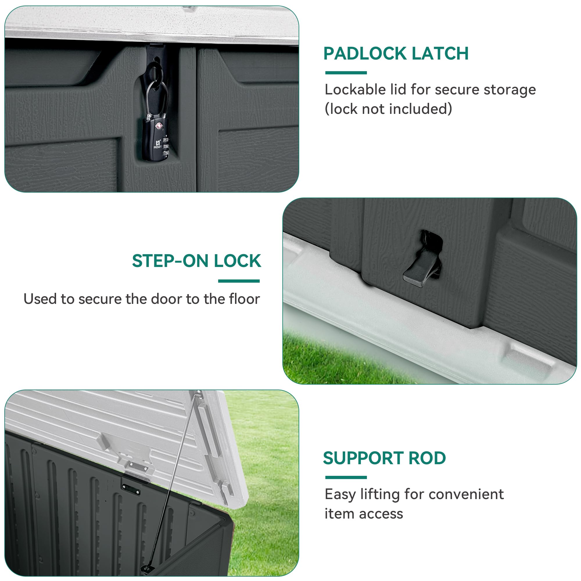 YITAHOME 4.5x4ft Extra Large Outdoor Storage Shed - Waterproof Resin Tool Shed for Garden Tools, Lawn Mowers & Trash Cans - Easy Assembly, Lockable Dark Gray Horizontal Shed - Perfect for Backyard, Garage & Patio Organization