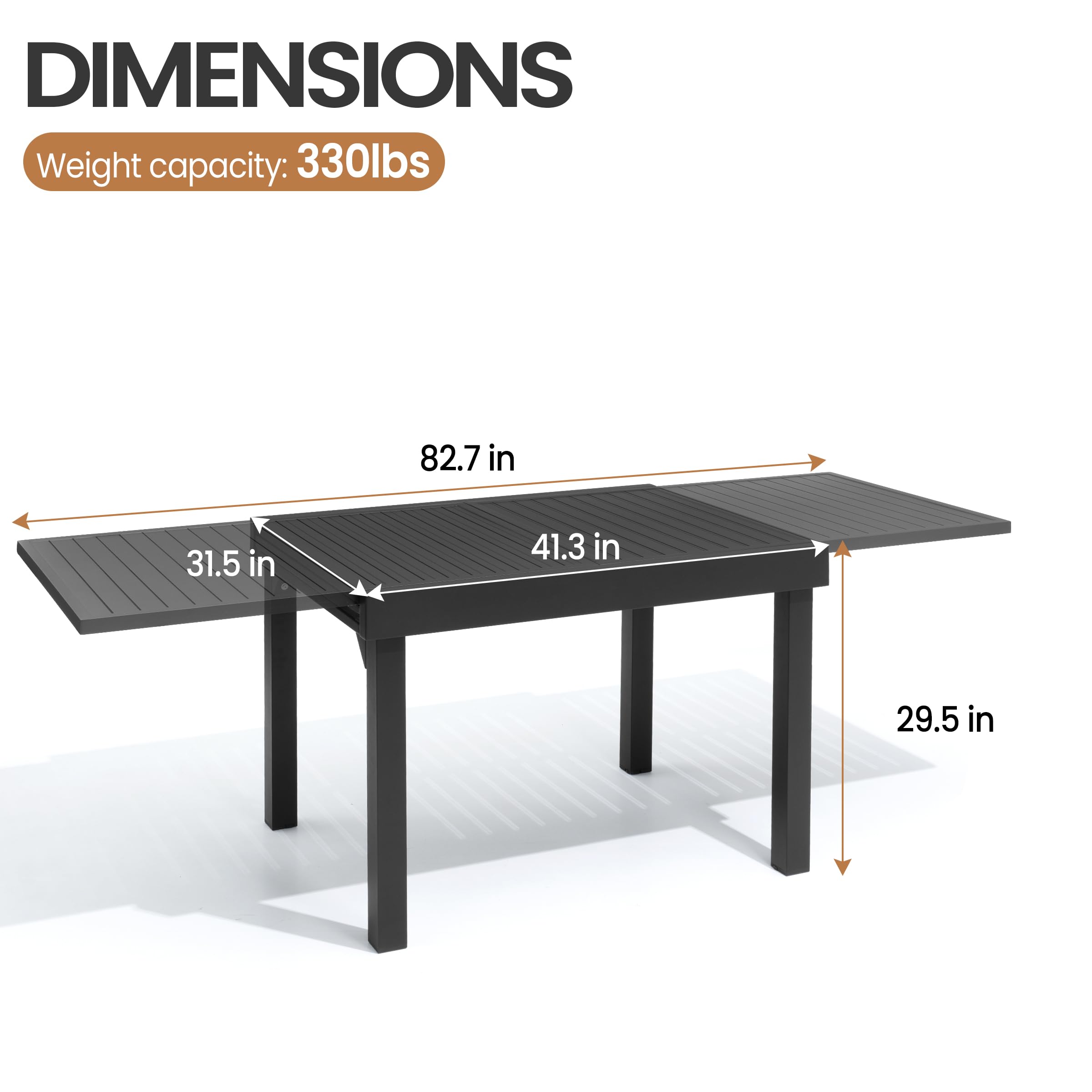 Modern Expandable Aluminum Outdoor Dining Table 42