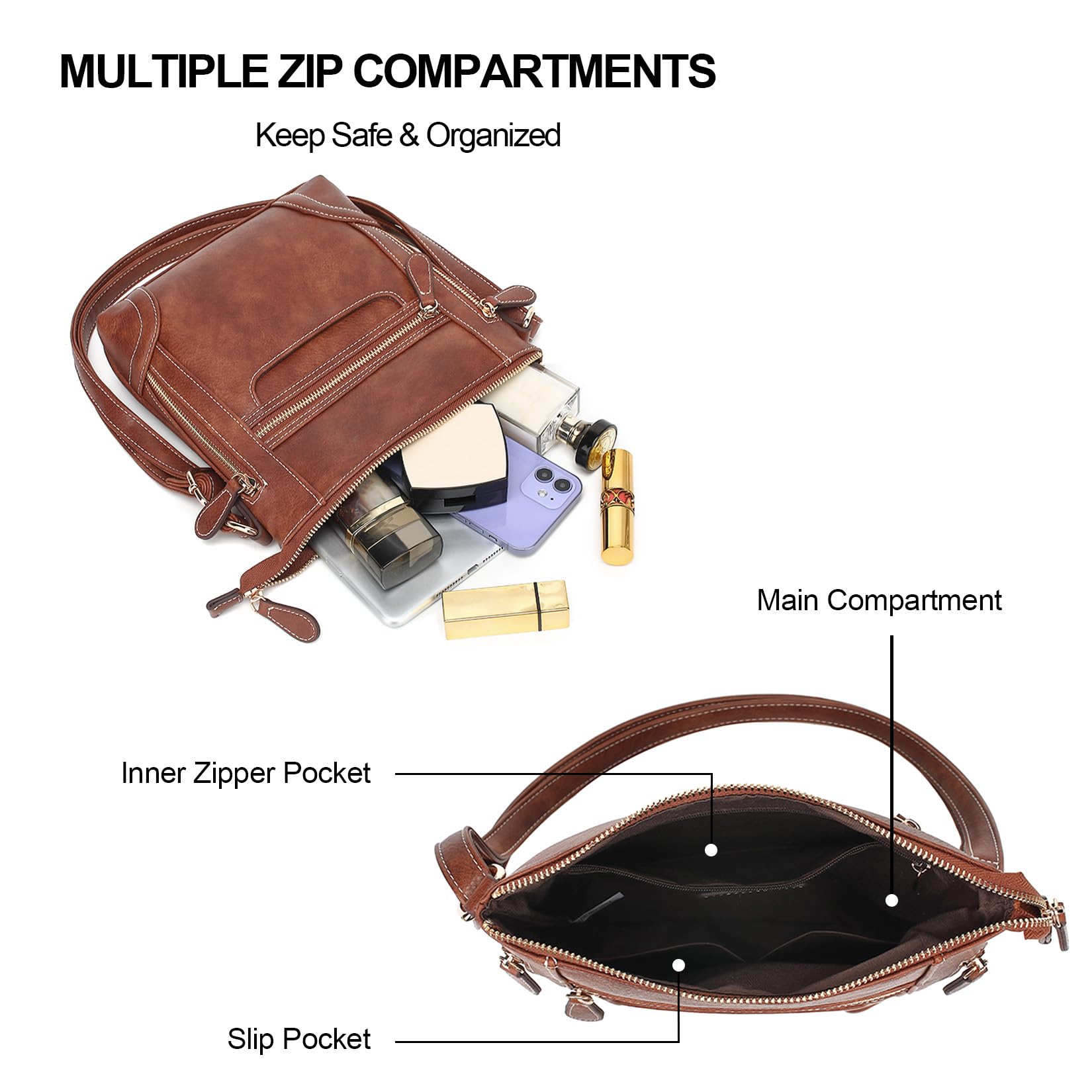 Women's Leather Crossbody Bag - Small Designer Shoulder Purse for Daily Use